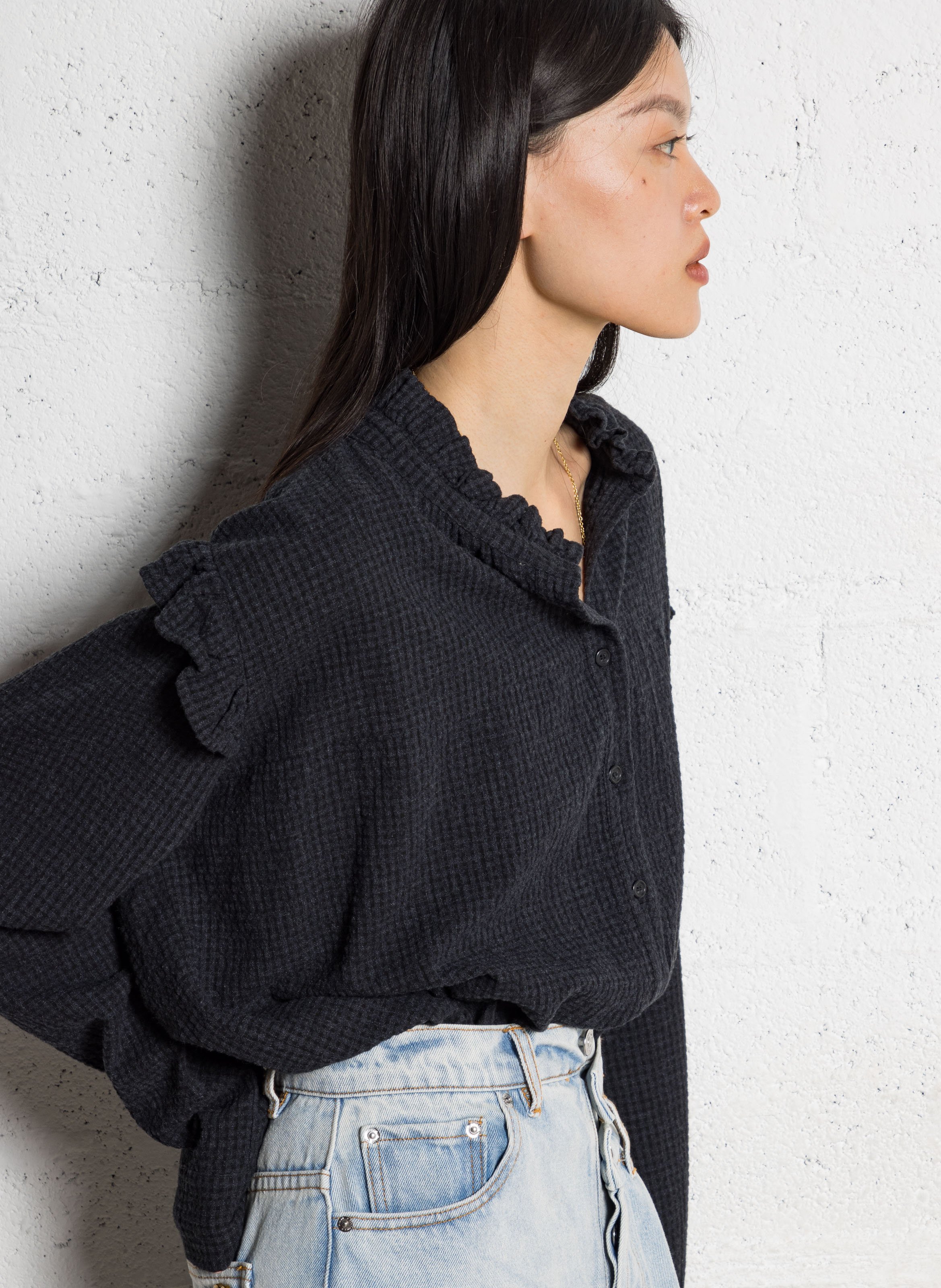 Victorian collar blouse in blended cotton MAISON HOTEL Black