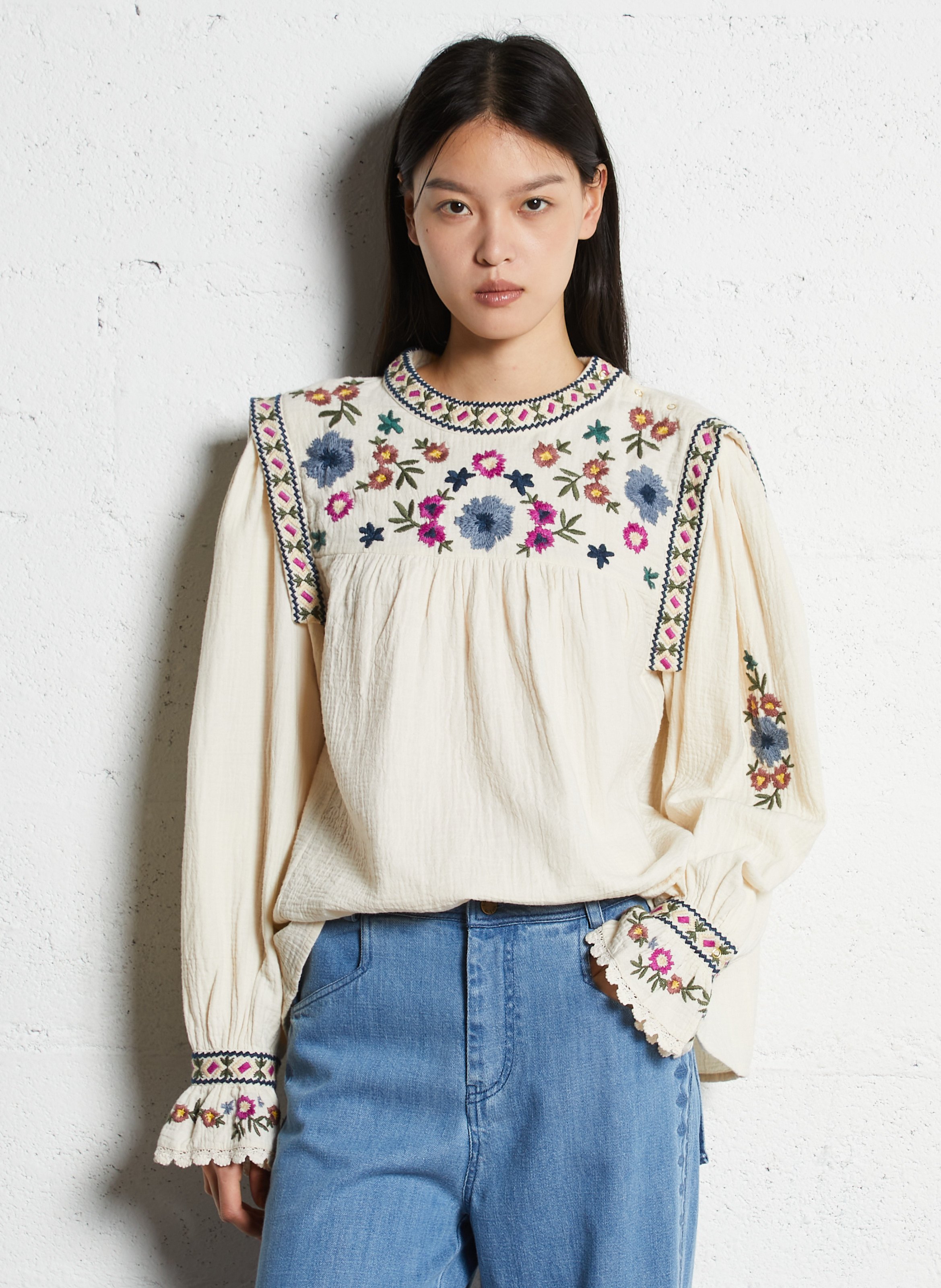 Round-neck cotton blouse LOUISE MISHA Beige