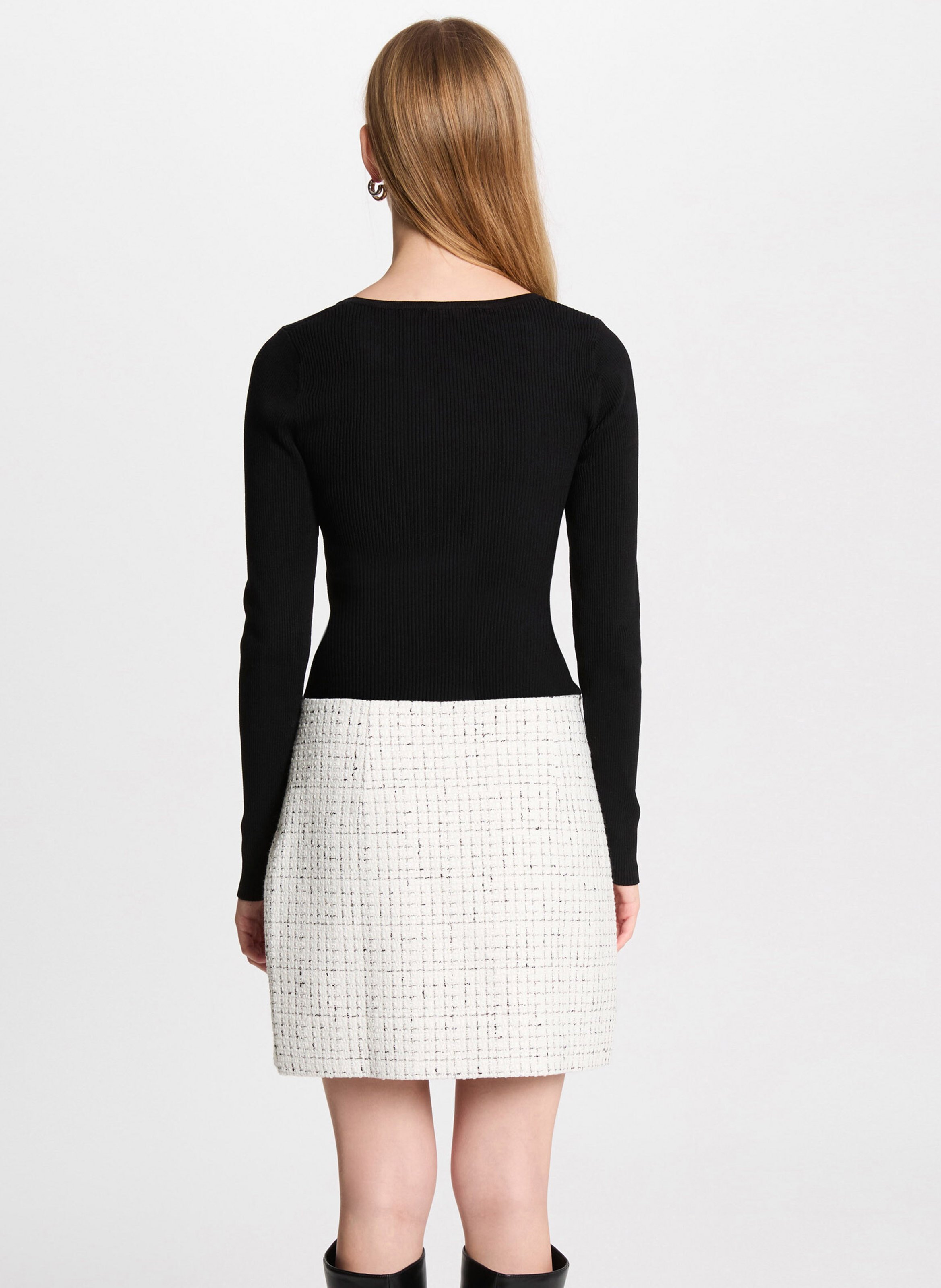 Round-neck tweed dress MORGAN White