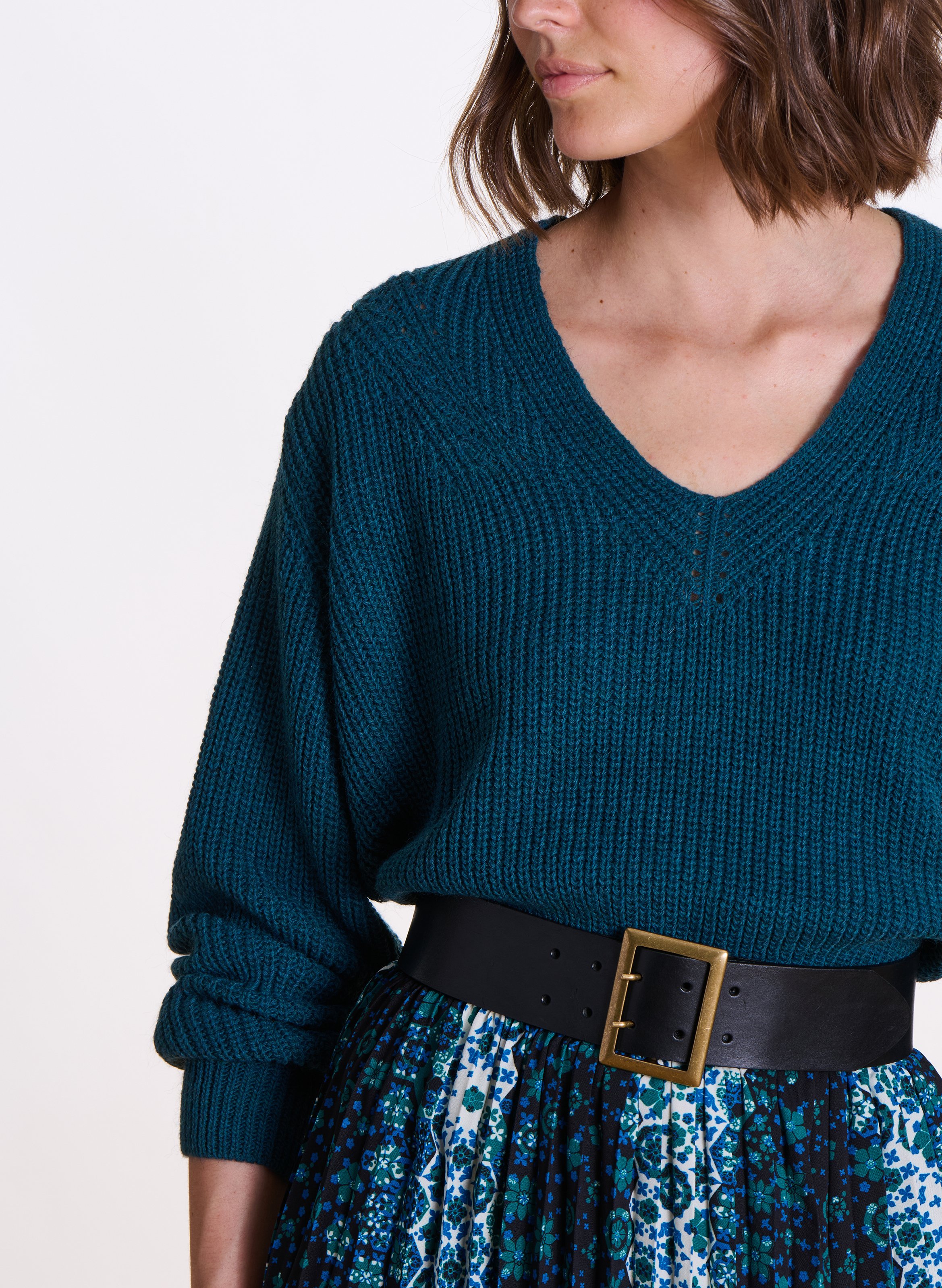 Oversized V-neck ribbed knit sweater LA FEE MARABOUTEE Blue