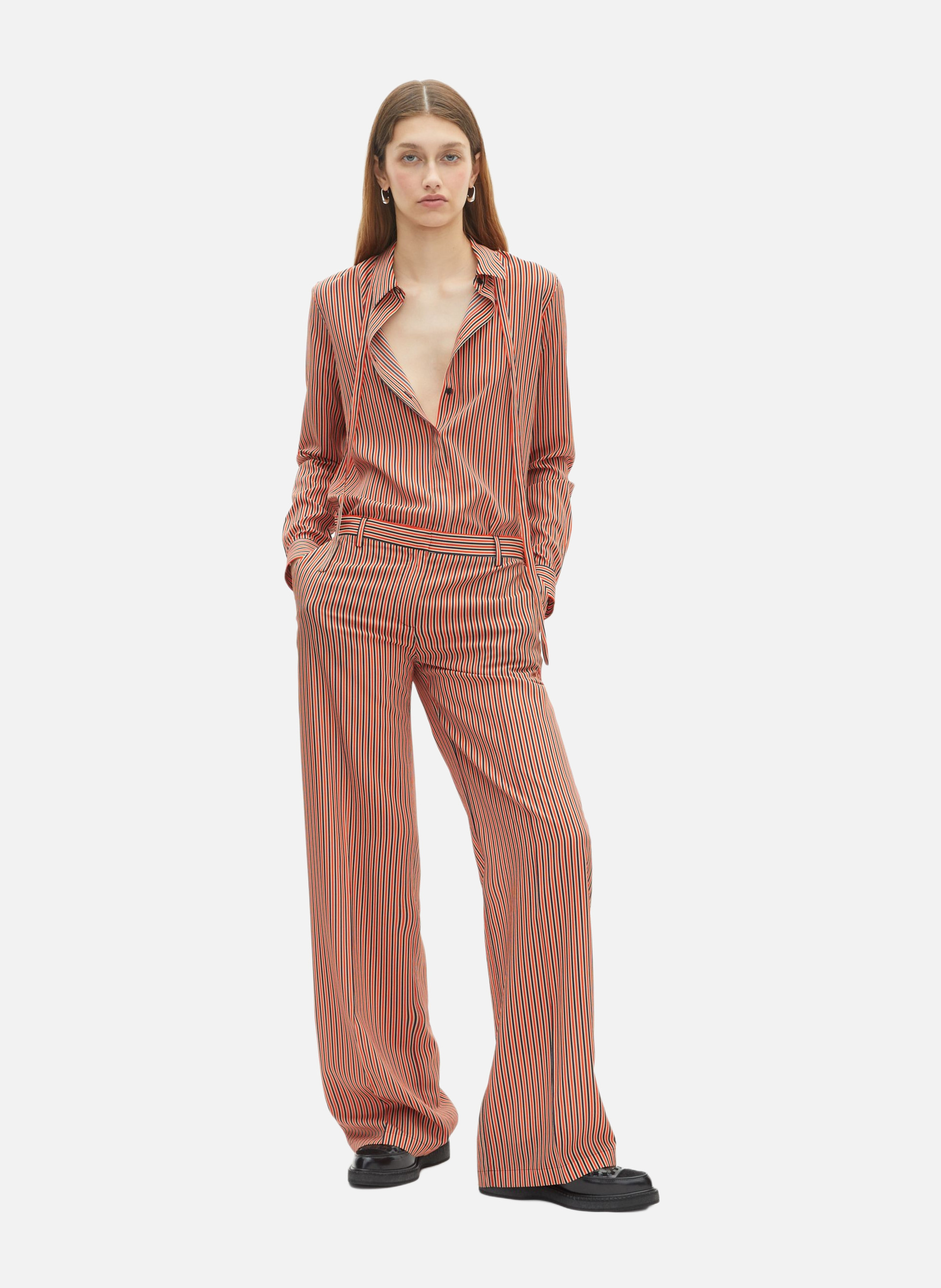 Pantalon large à rayures THE KOOPLES Rouge