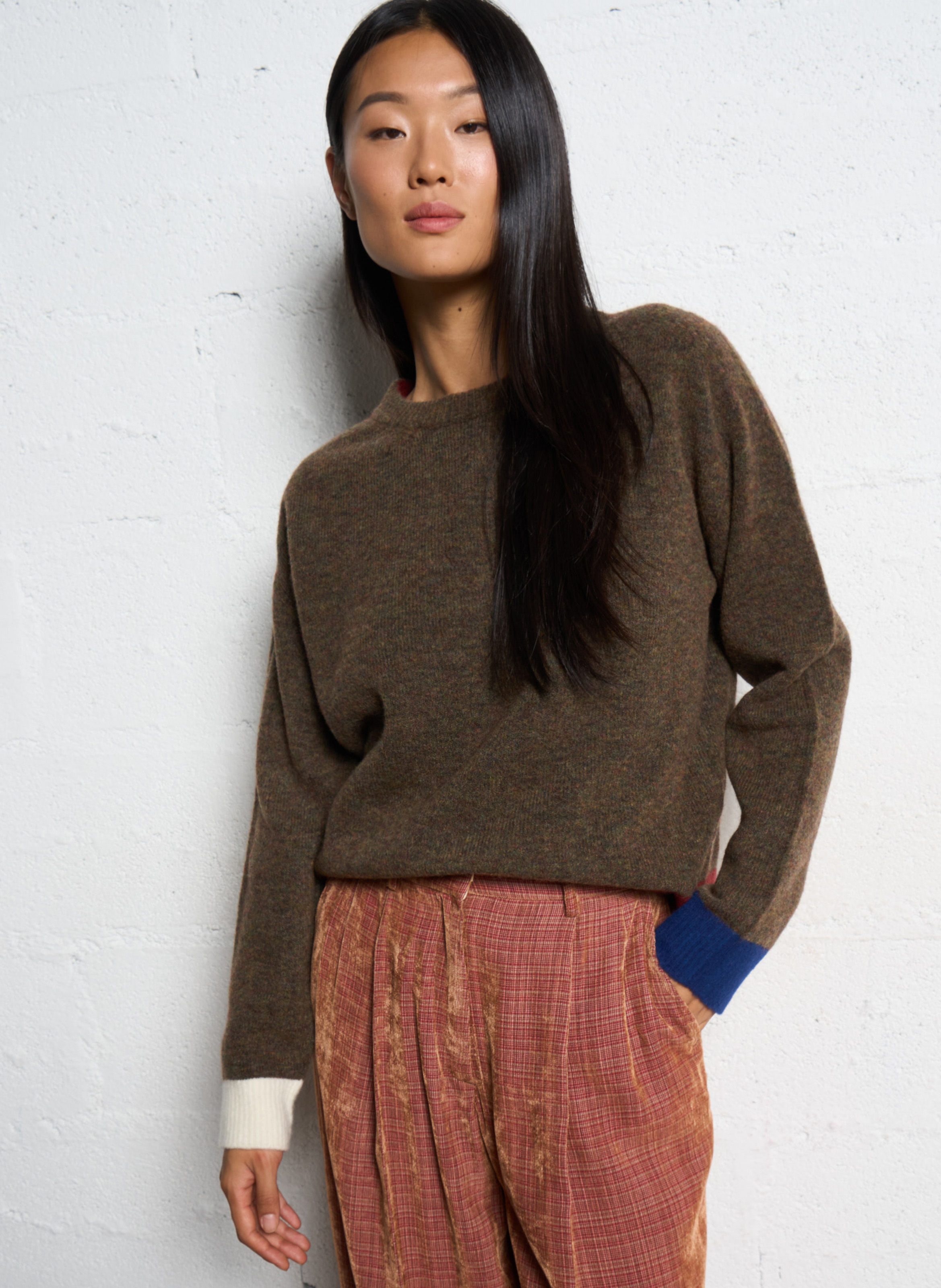 Pull large uni en laine mélangée MOMONI Vert