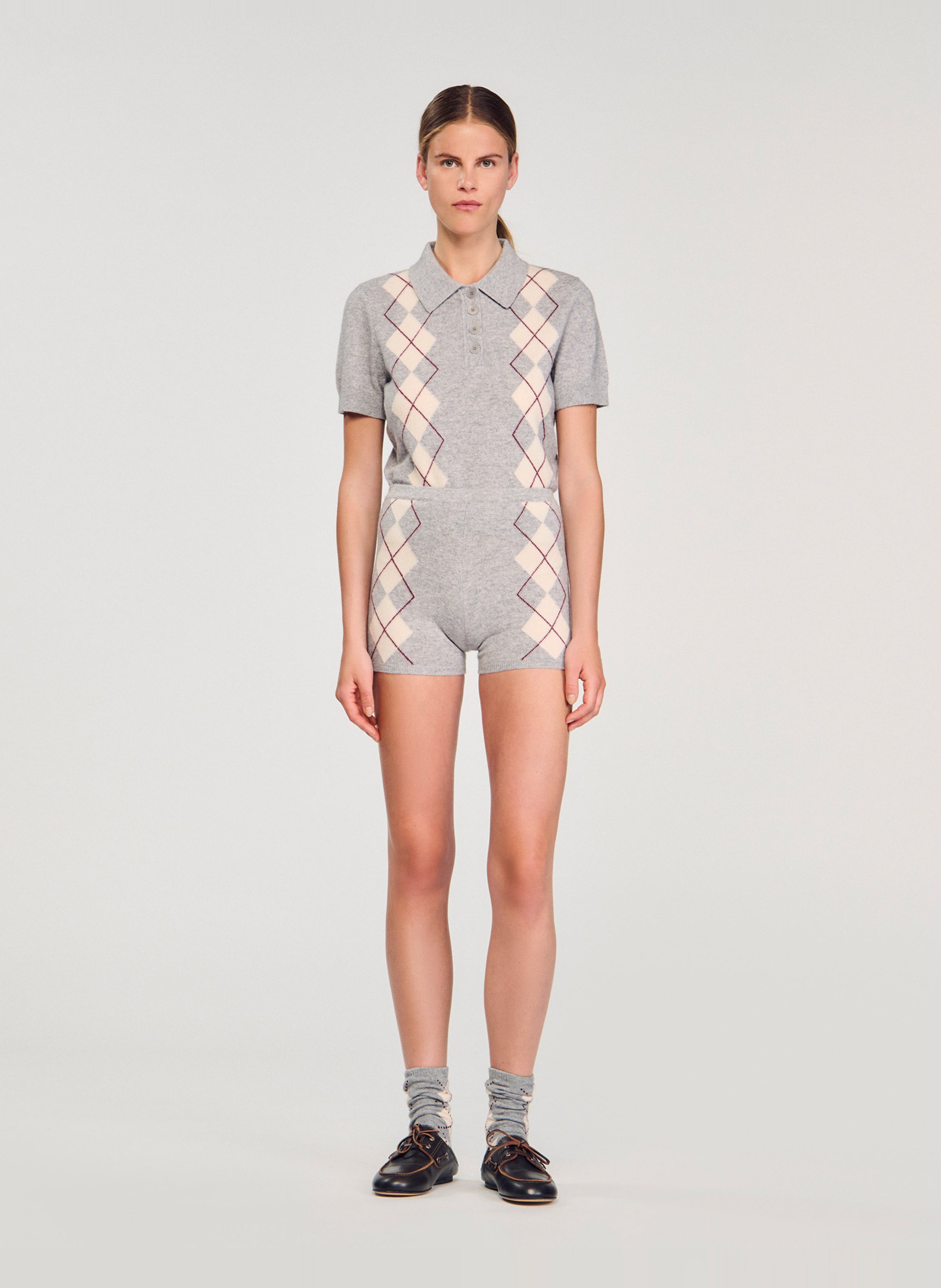 Short en maille en laine et cachemire SANDRO Gris