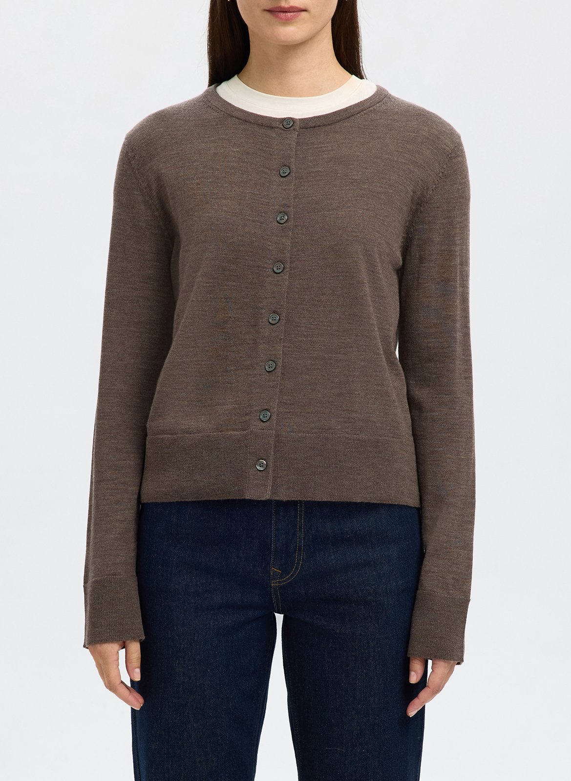 Cardigan droit boutonné chiné SELECTED Marron