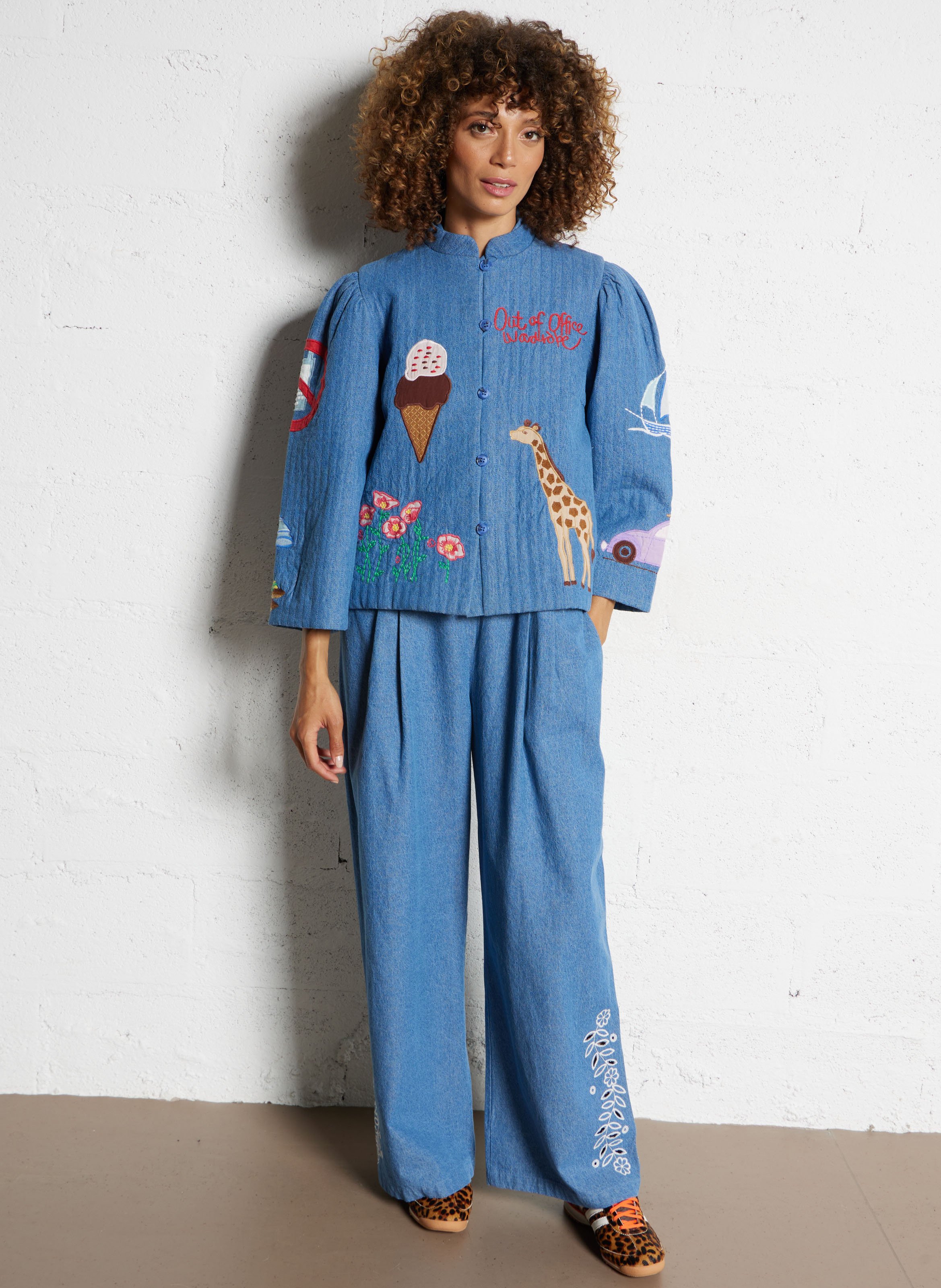 Veste col montant en denim de coton STELLA NOVA Bleu