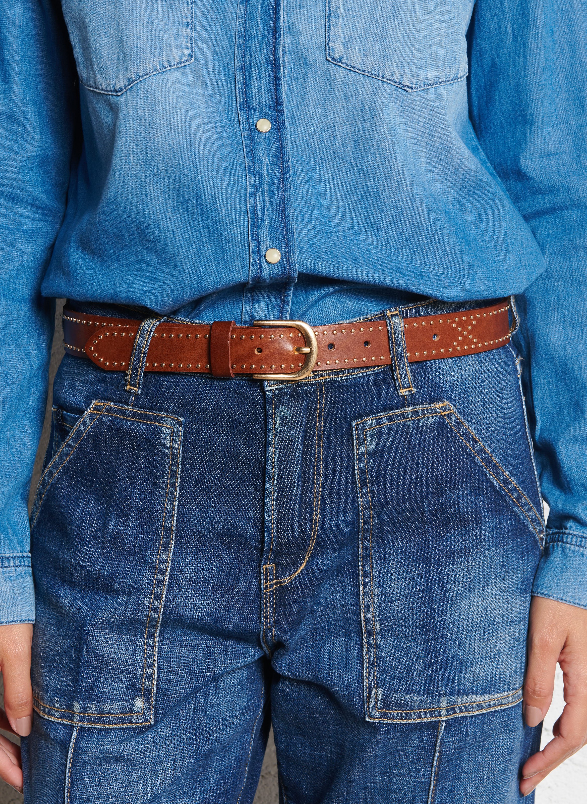 Leren ceintuur met gesp en studs PIECES Bruin