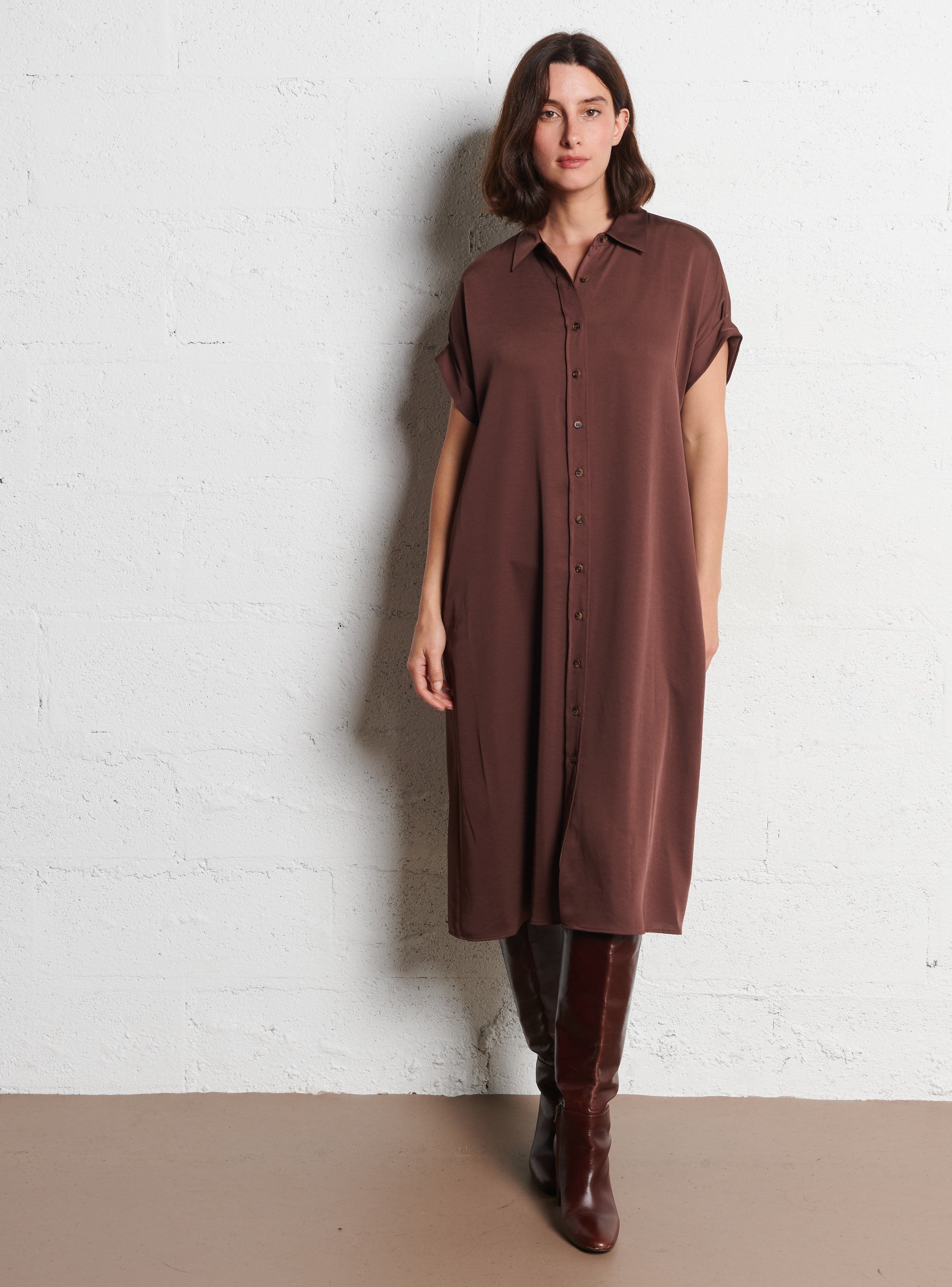 Midi dress with shirt collar MAISON 123 Brown