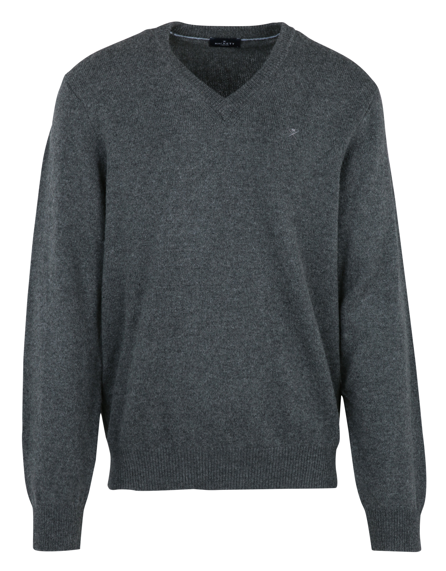 Einfarbiges Woll-V-Ausschnitt-Pullover HACKETT Grau