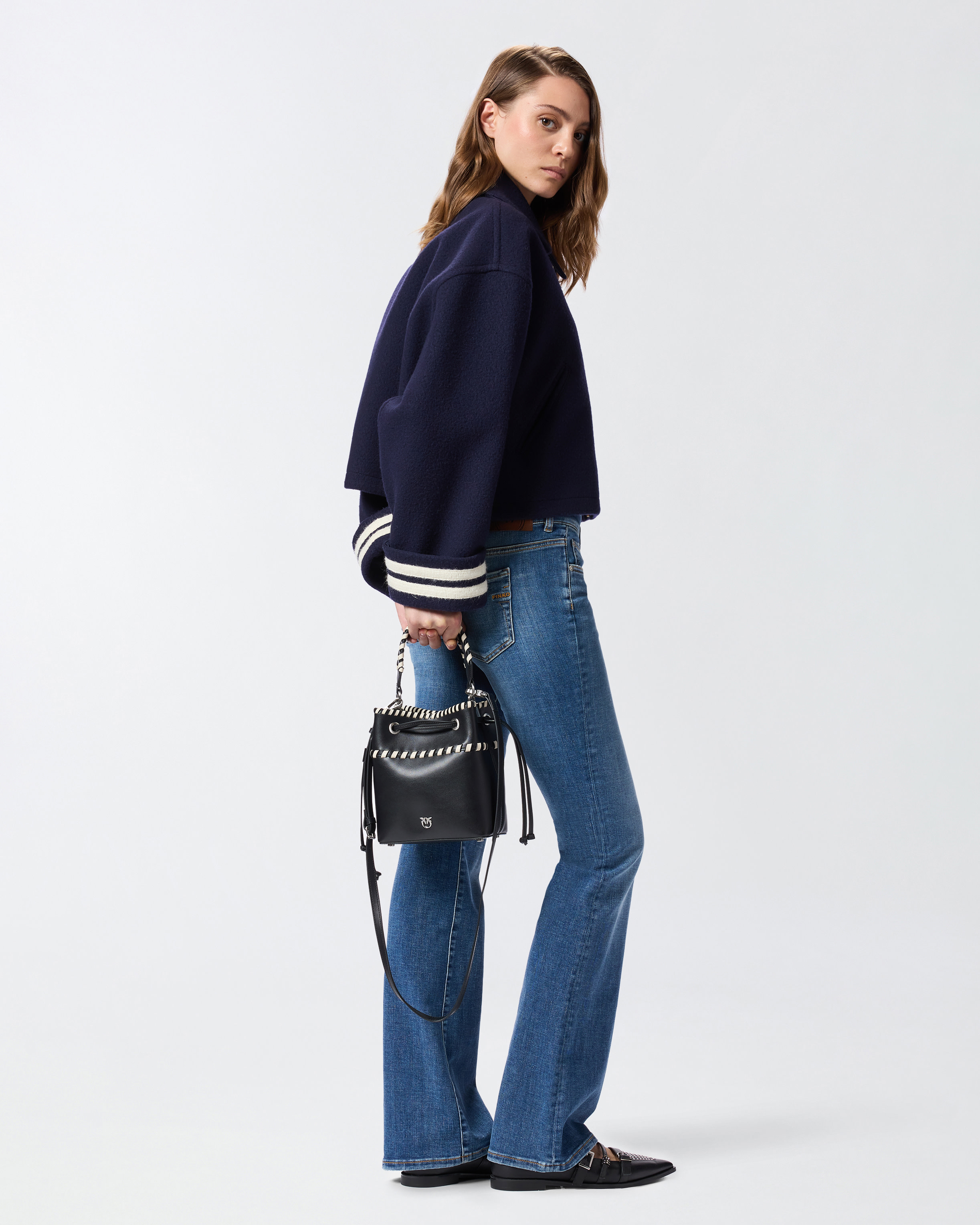 Small leather bucket bag with stitching PINKO Black