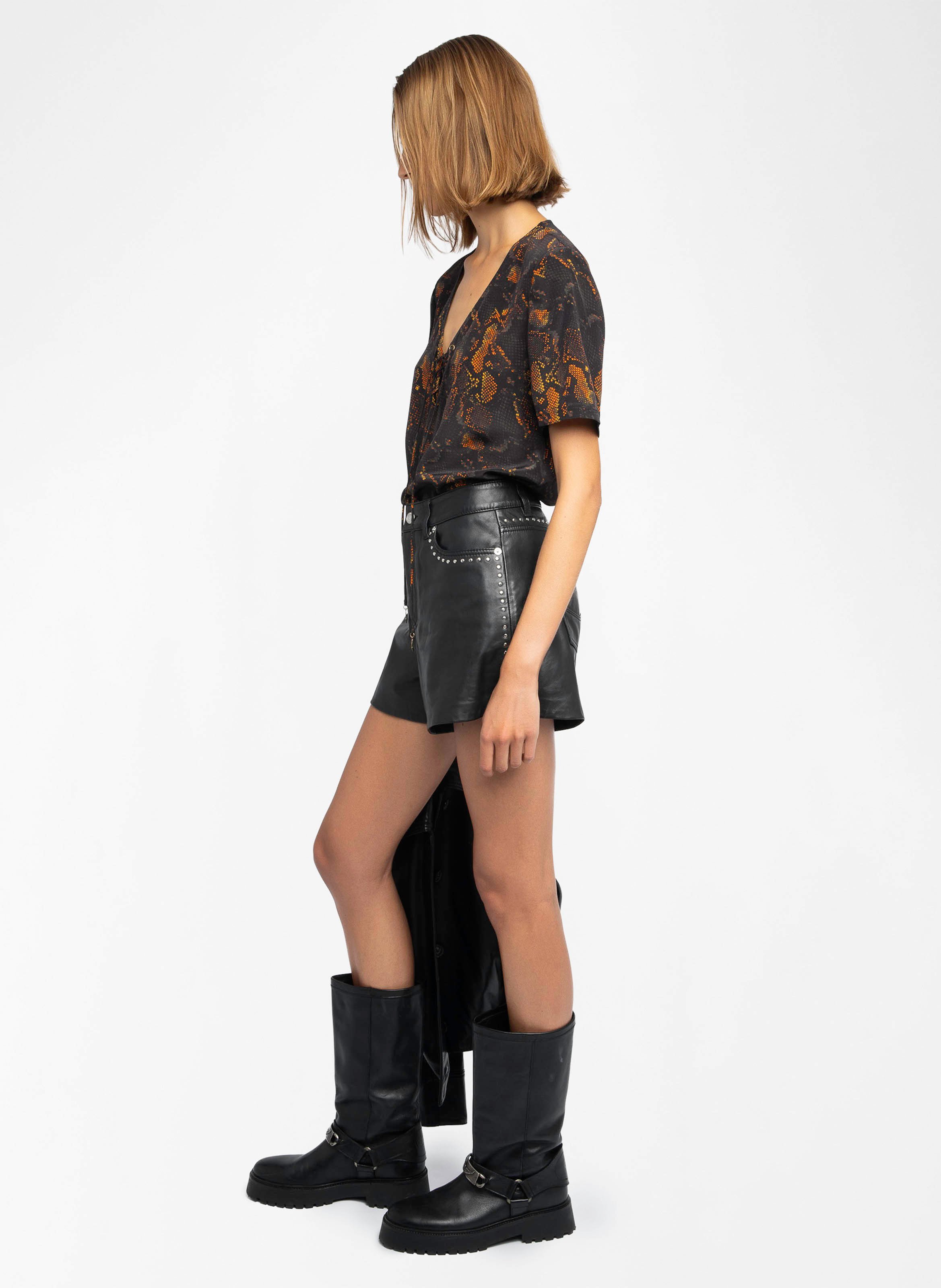 Straight-cut printed V-neck top ZADIG&VOLTAIRE Black