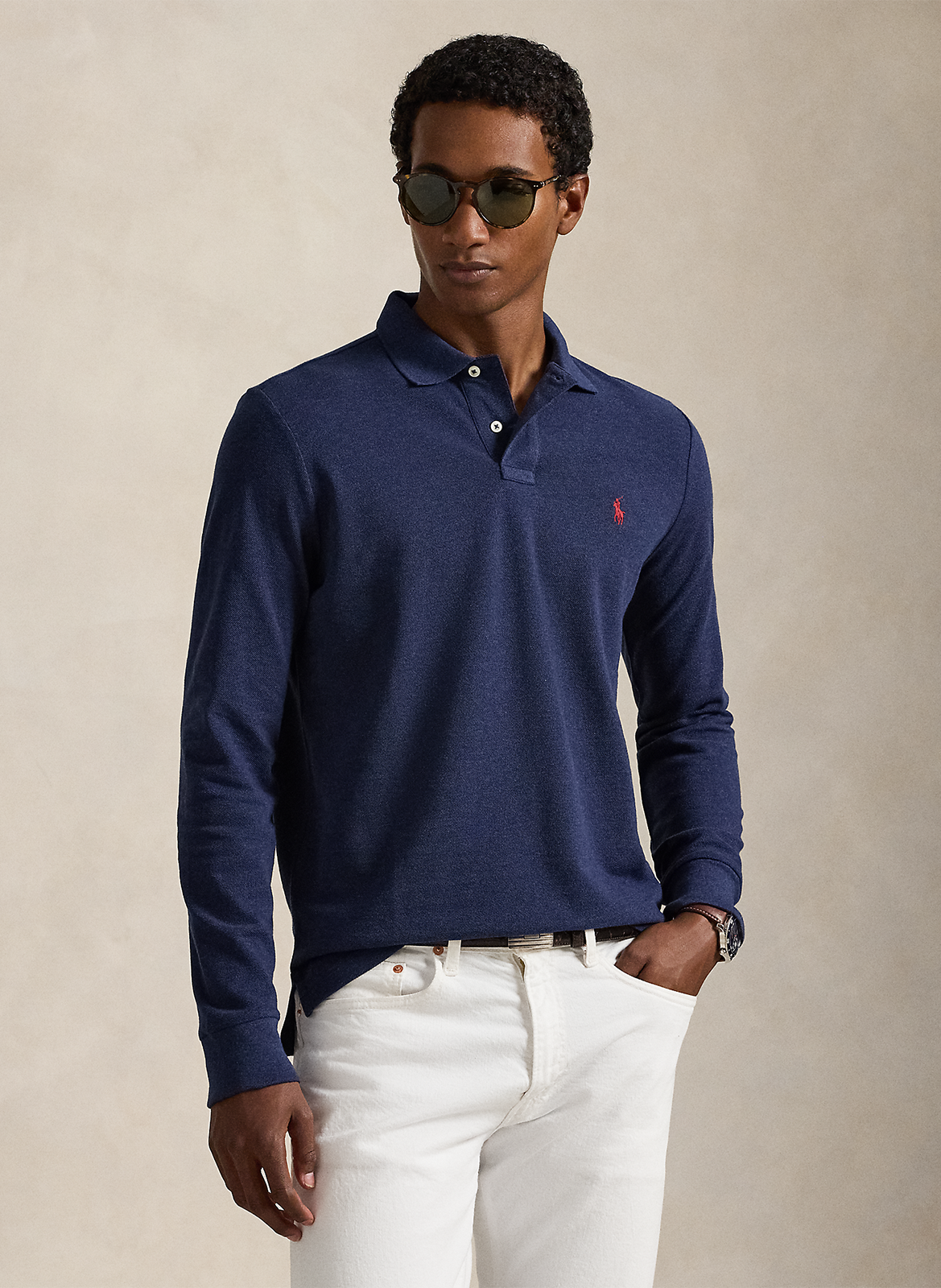 Polo manches longues regular-fit en piqué de coton POLO RALPH LAUREN Bleu