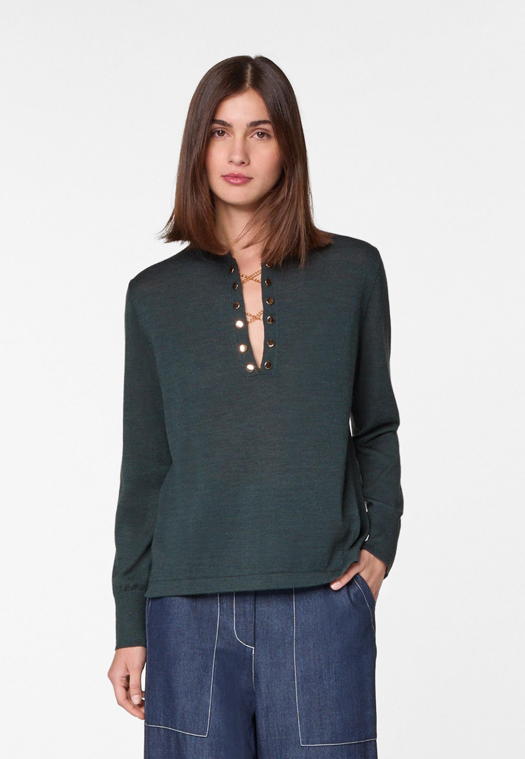 Grandad-collar merino wool sweater RODIER Green