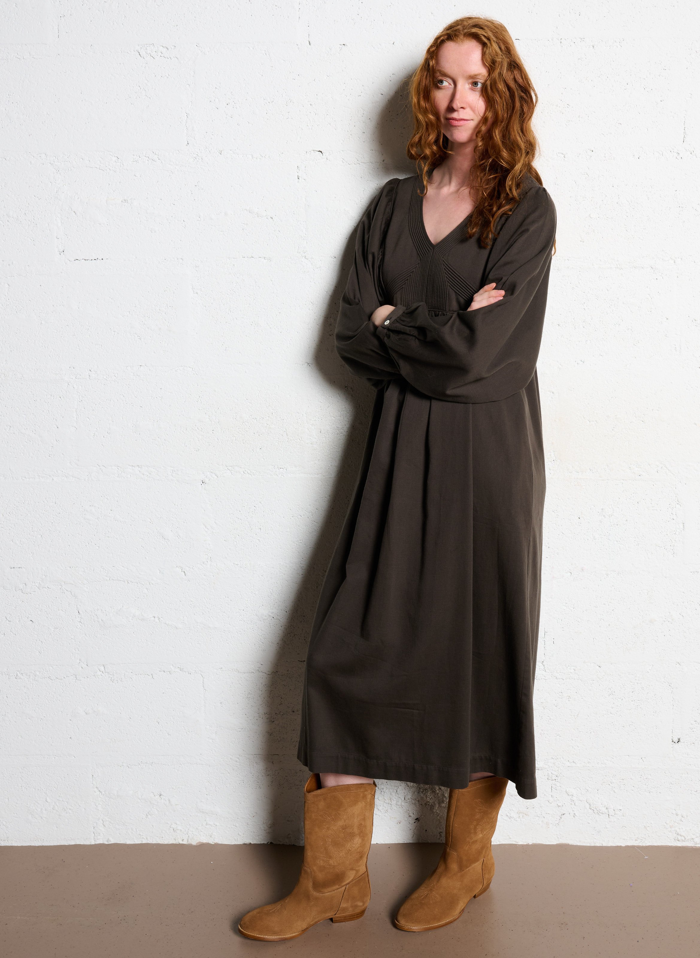 Halflange jurk van katoen LEON & HARPER Bruin