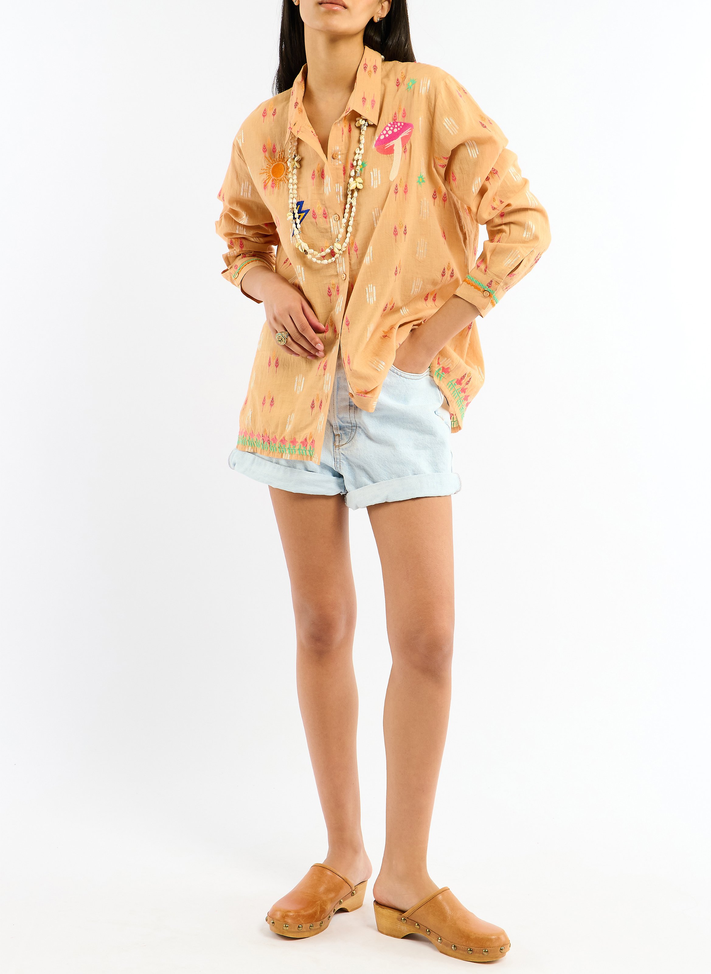 Straight classic collar shirt in printed blended cotton WILD Brown