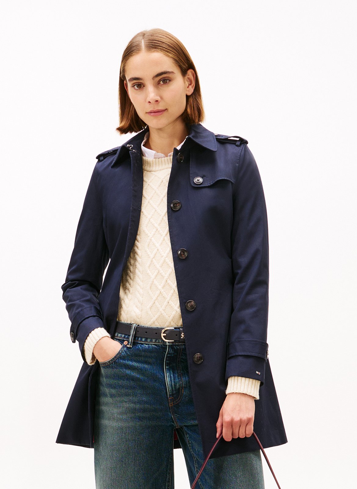 Trench-coat droit en coton bio TOMMY HILFIGER Bleu