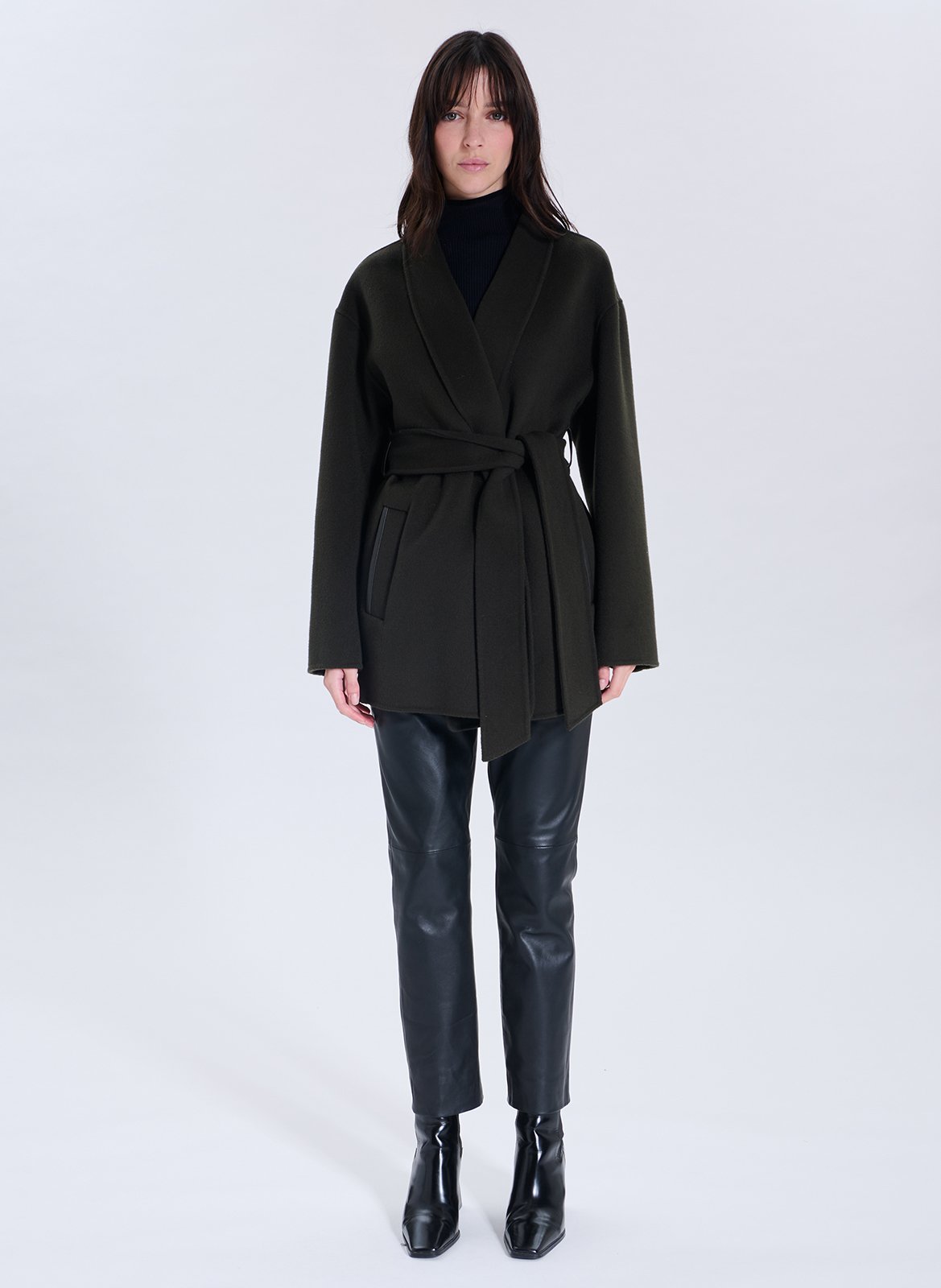 Short belted wool-mix coat ZAPA Khaki