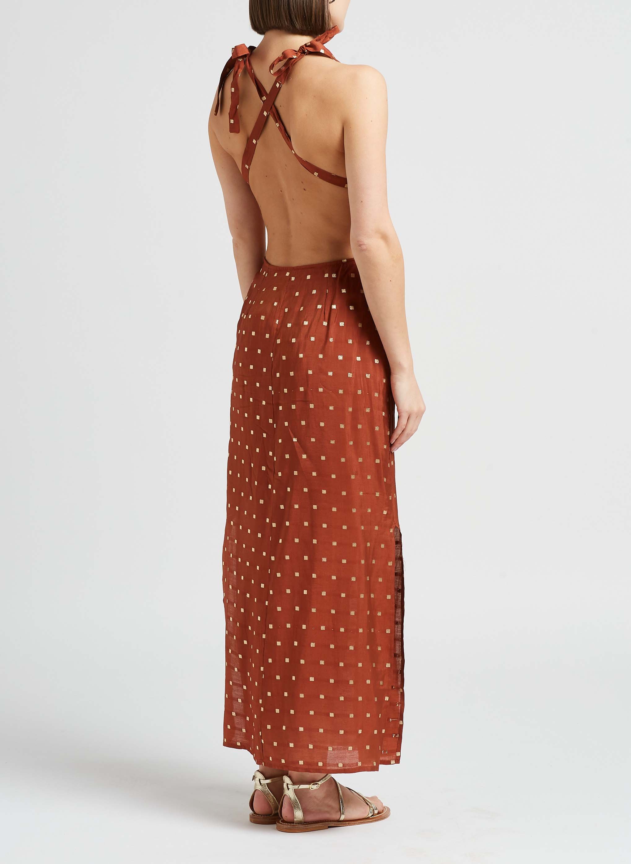 Robe longue dos nu à motifs  SUNDRESS Marron