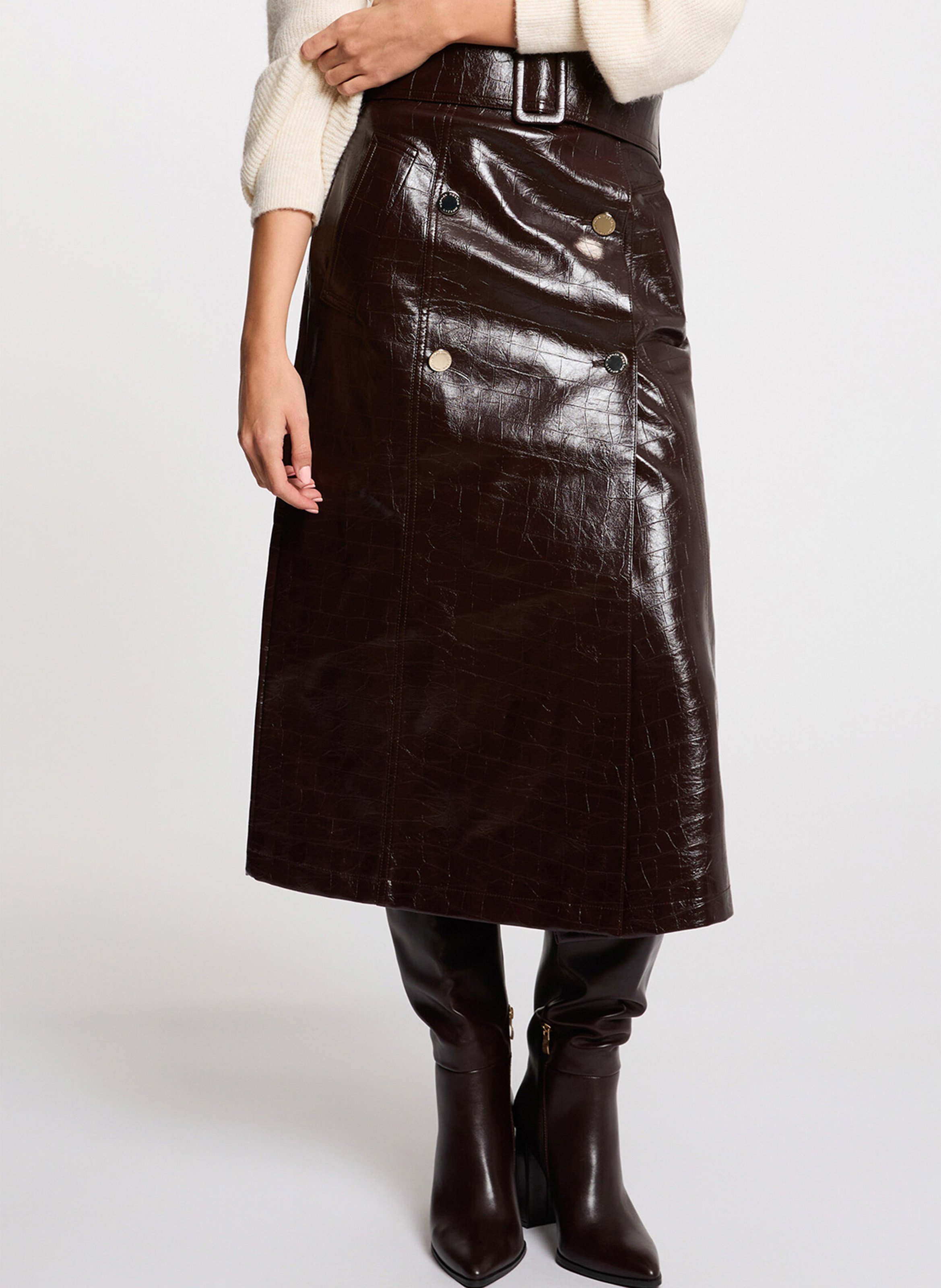 <p>Midi croco faux leather skirt</p> MORGAN Purple