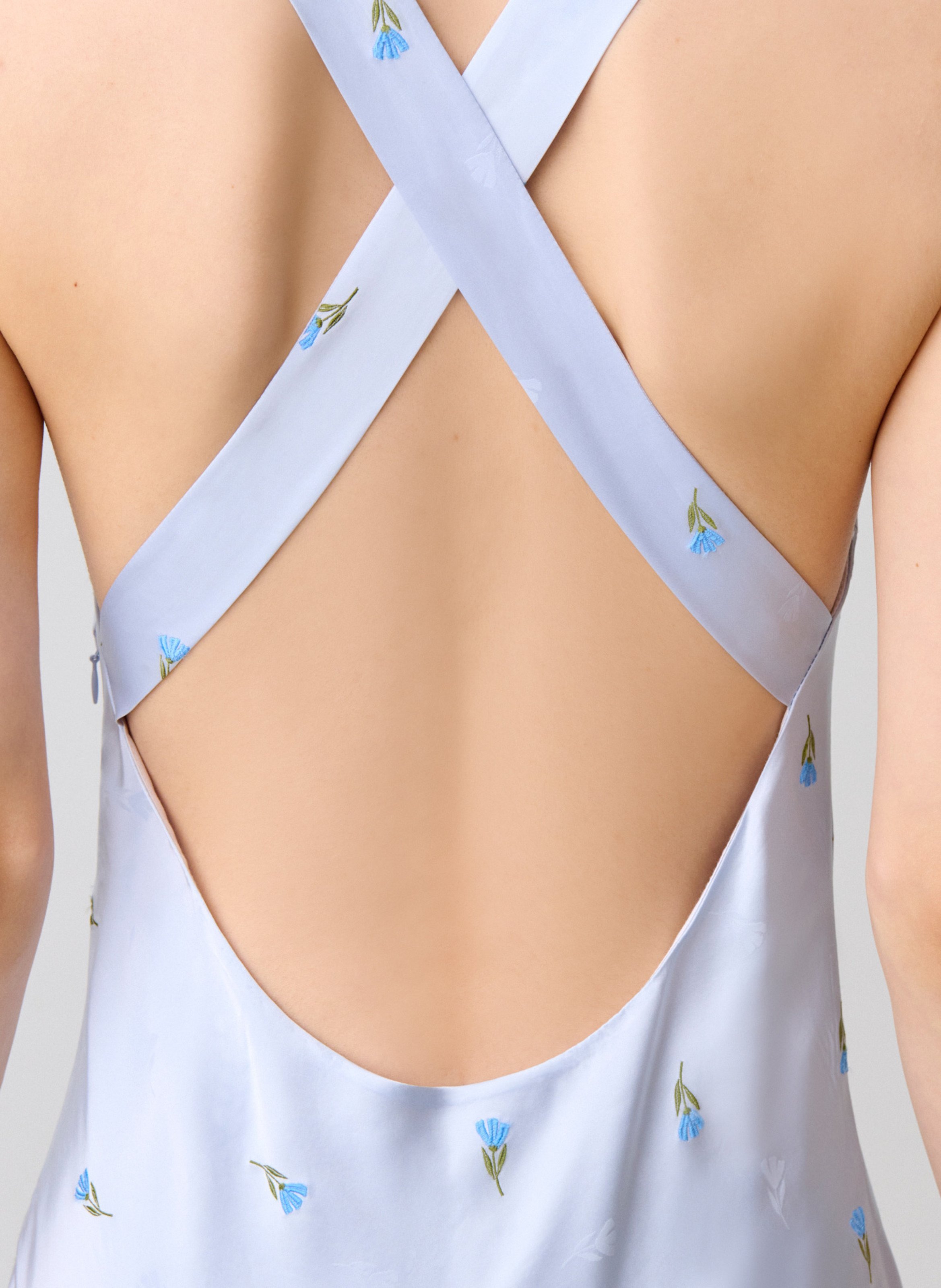 Robe longue en satin brodé CLAUDIE PIERLOT Bleu