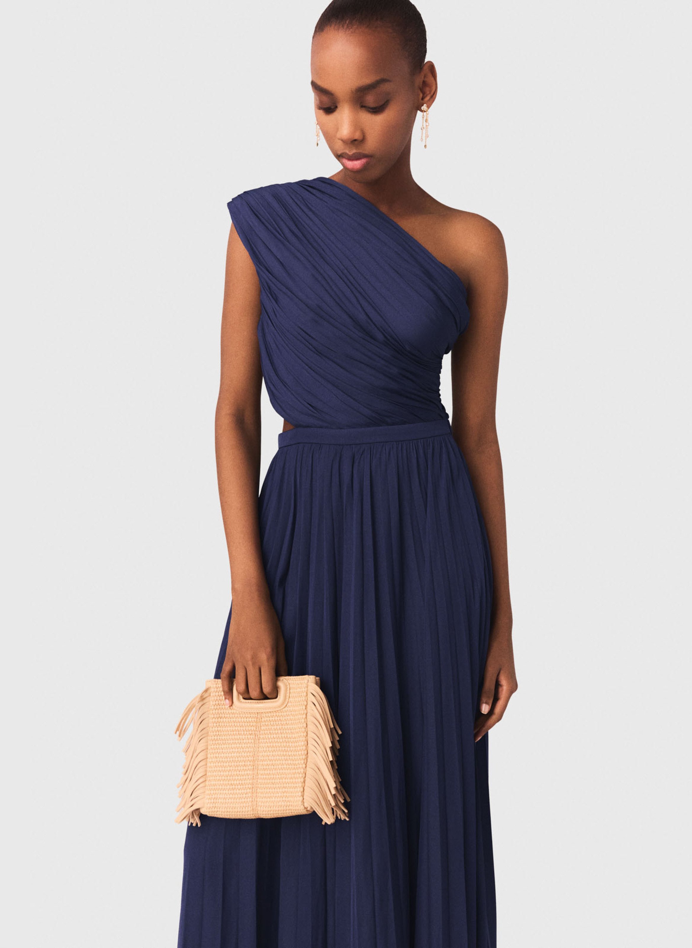 Lange, asymmetrische jurk met uitlopende rok MAJE Blauw