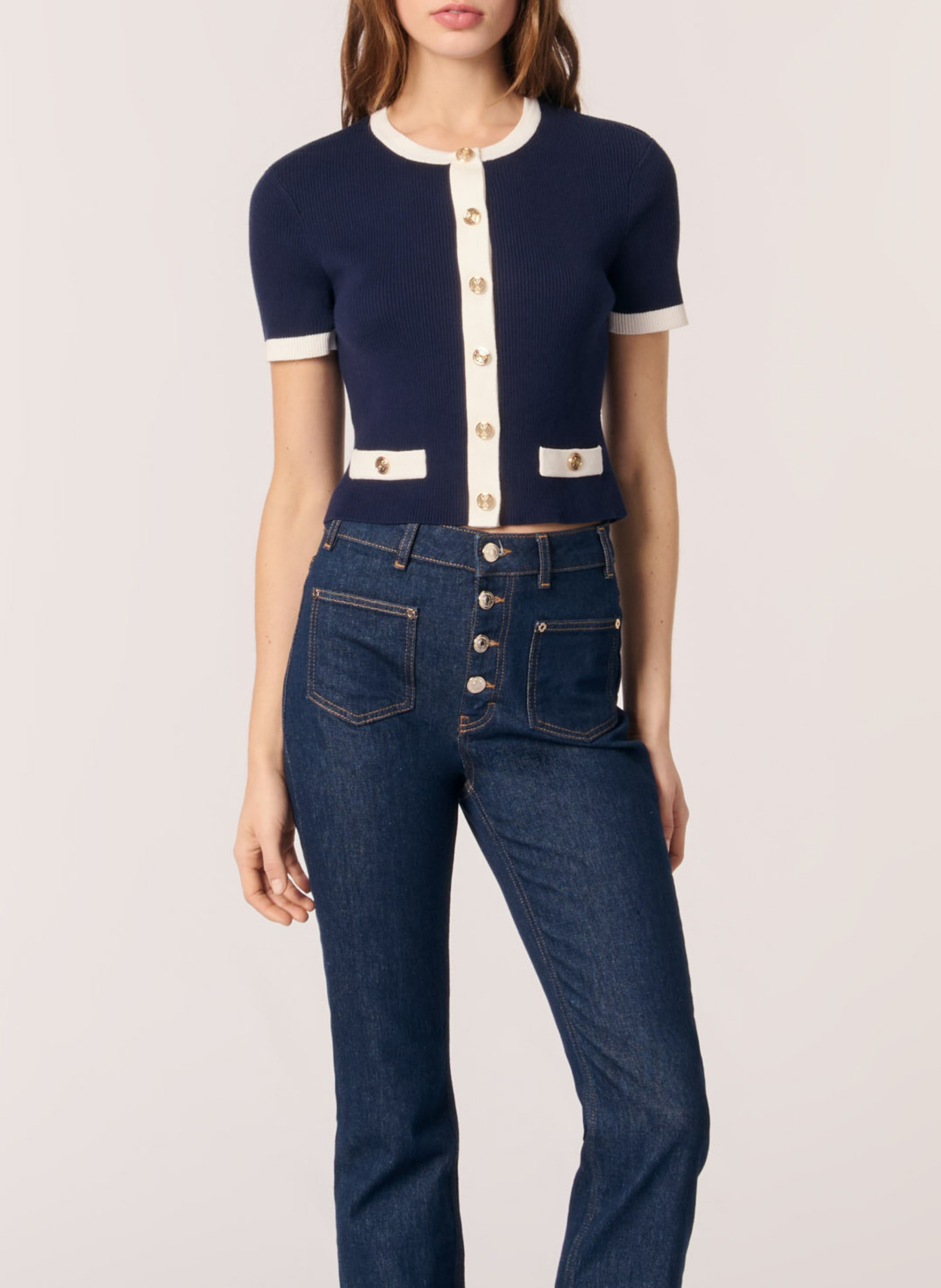 Top col rond en coton mélangé MAJE Bleu