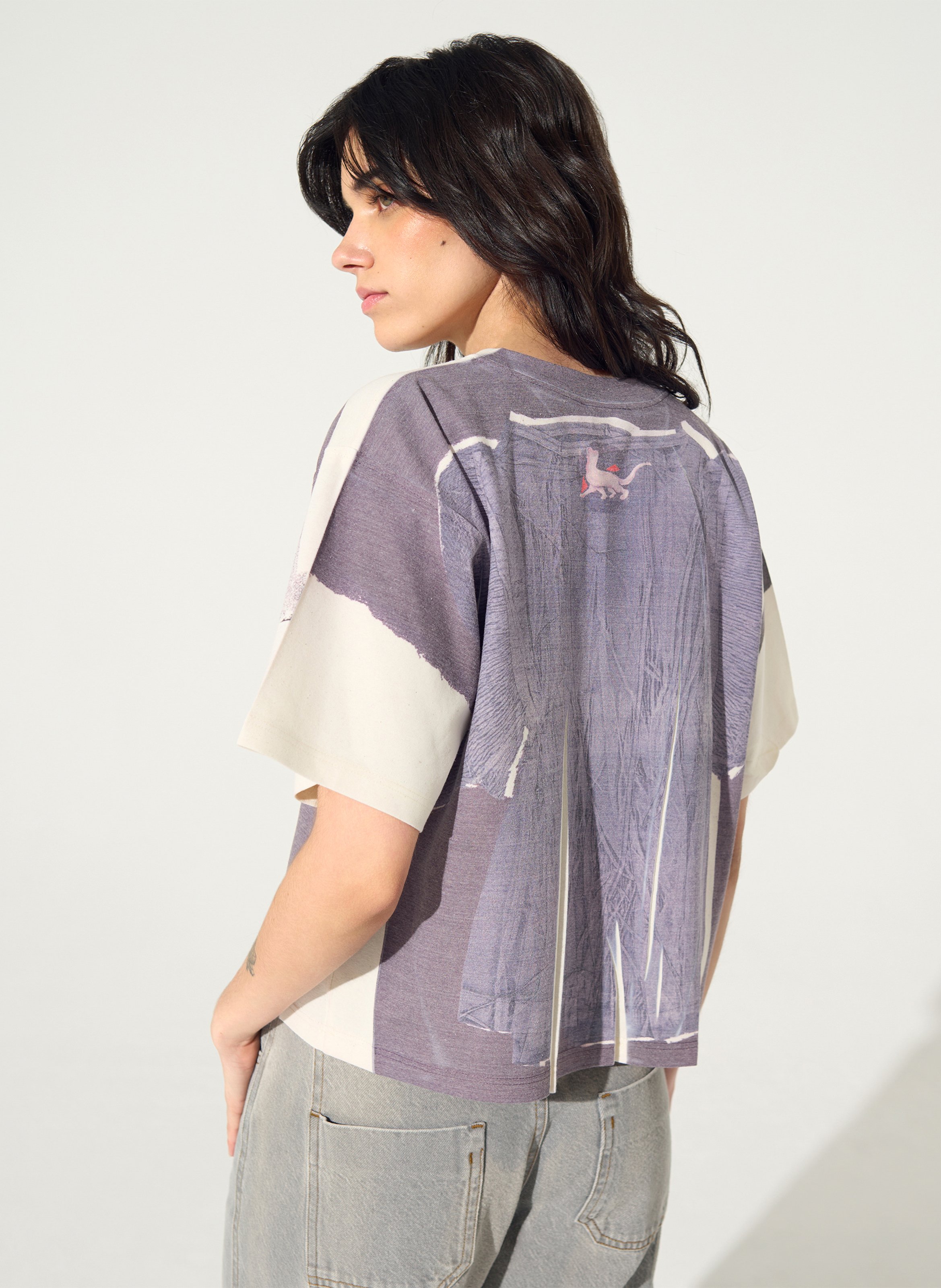 Straight round neck printed t-shirt in blended cotton COTELAC Blue