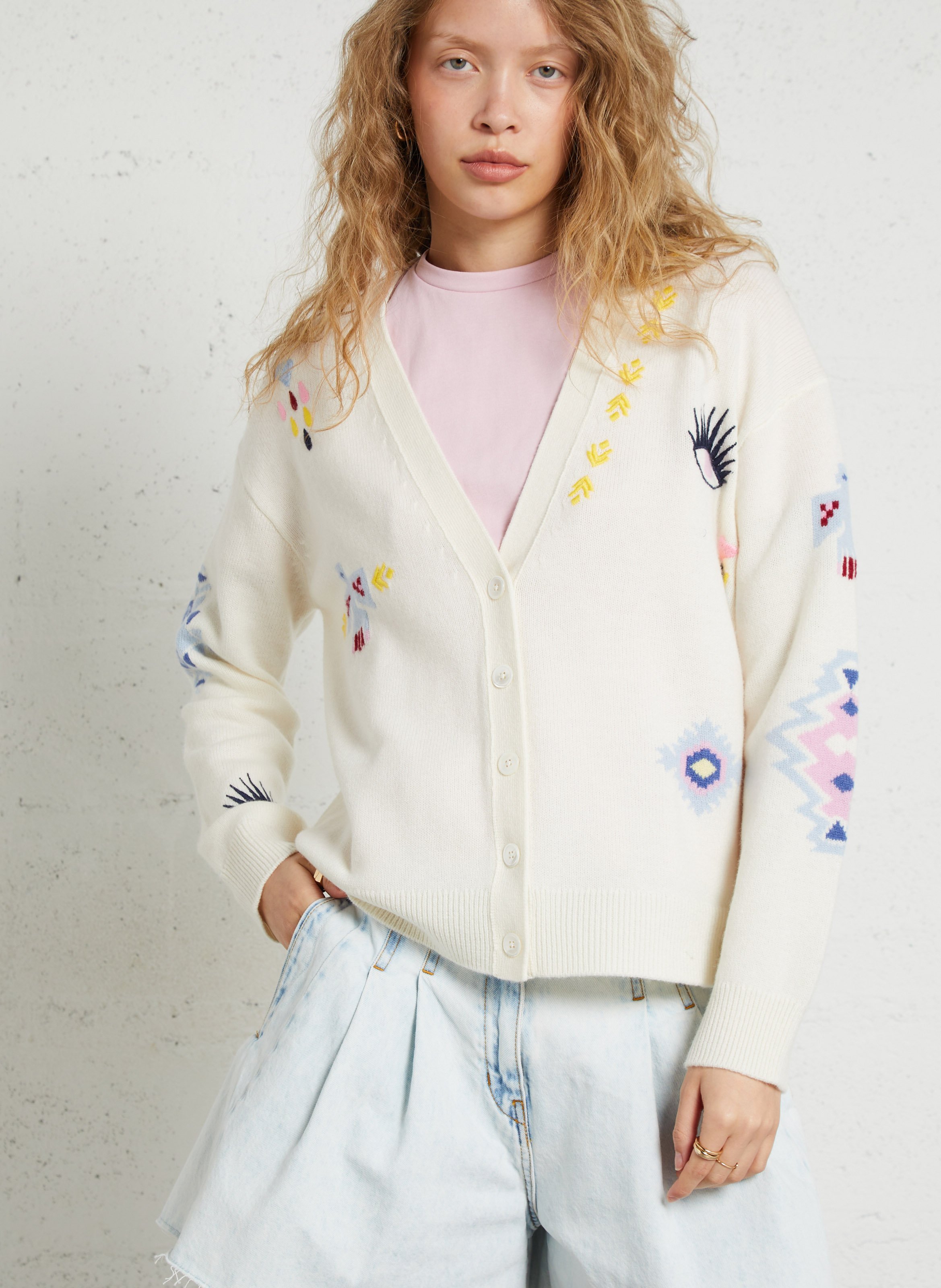 Oversized V-hals cardigan van wol BERENICE Wit