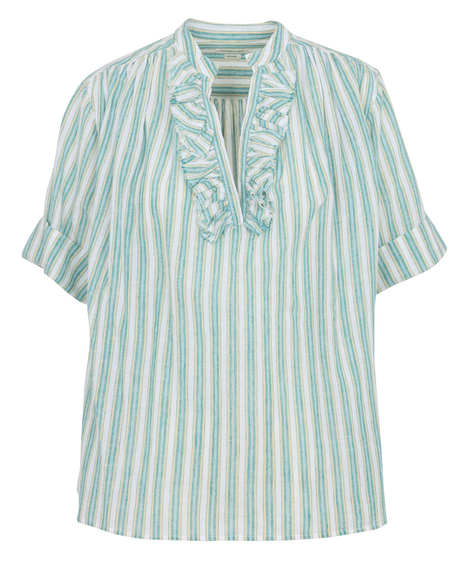 Loose-fitting striped Tunisian collar blouse LAURENCE BRAS Green