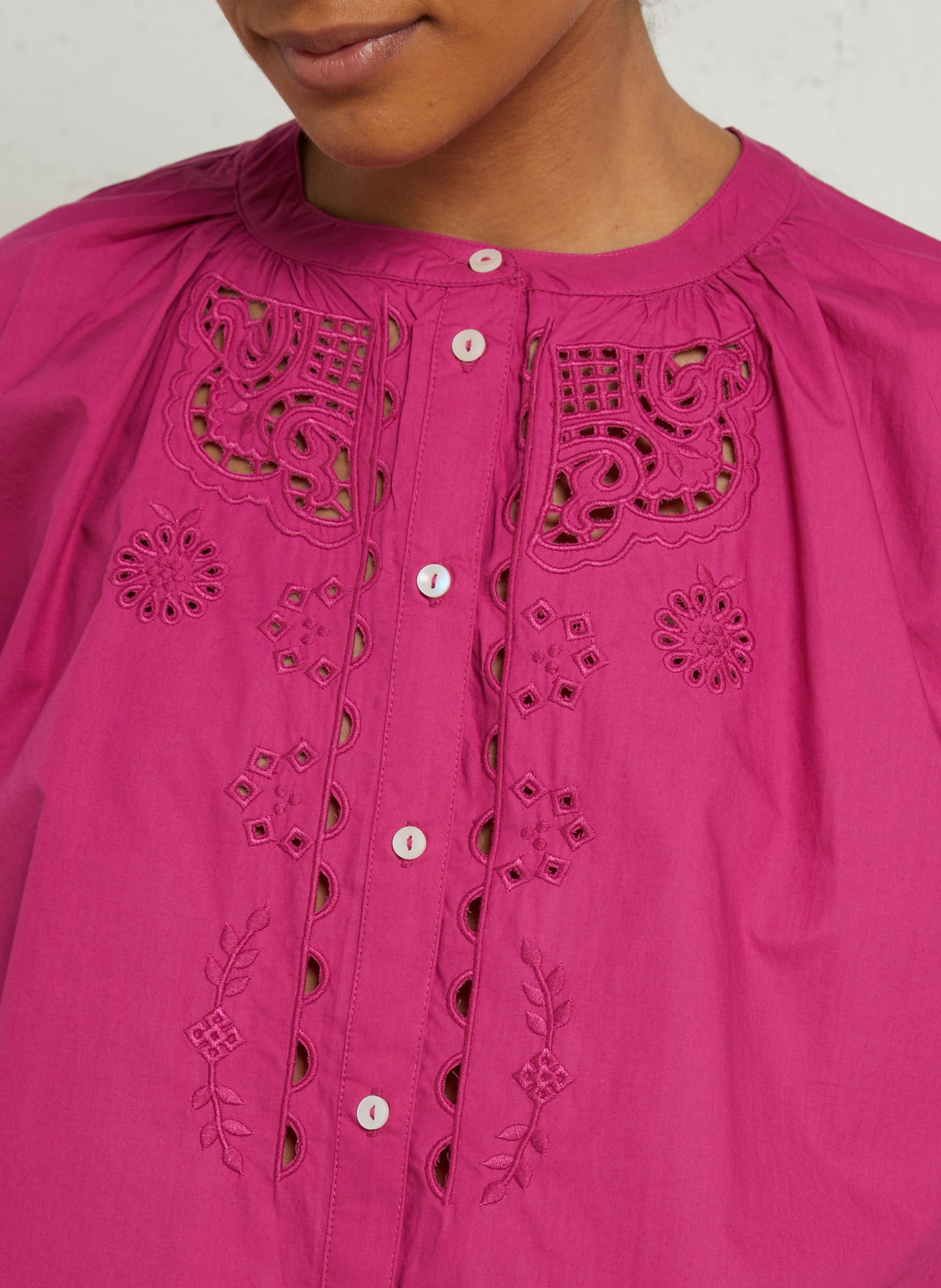 Loose round neck shirt with openwork embroidery in organic cotton LOUISE MISHA Pink