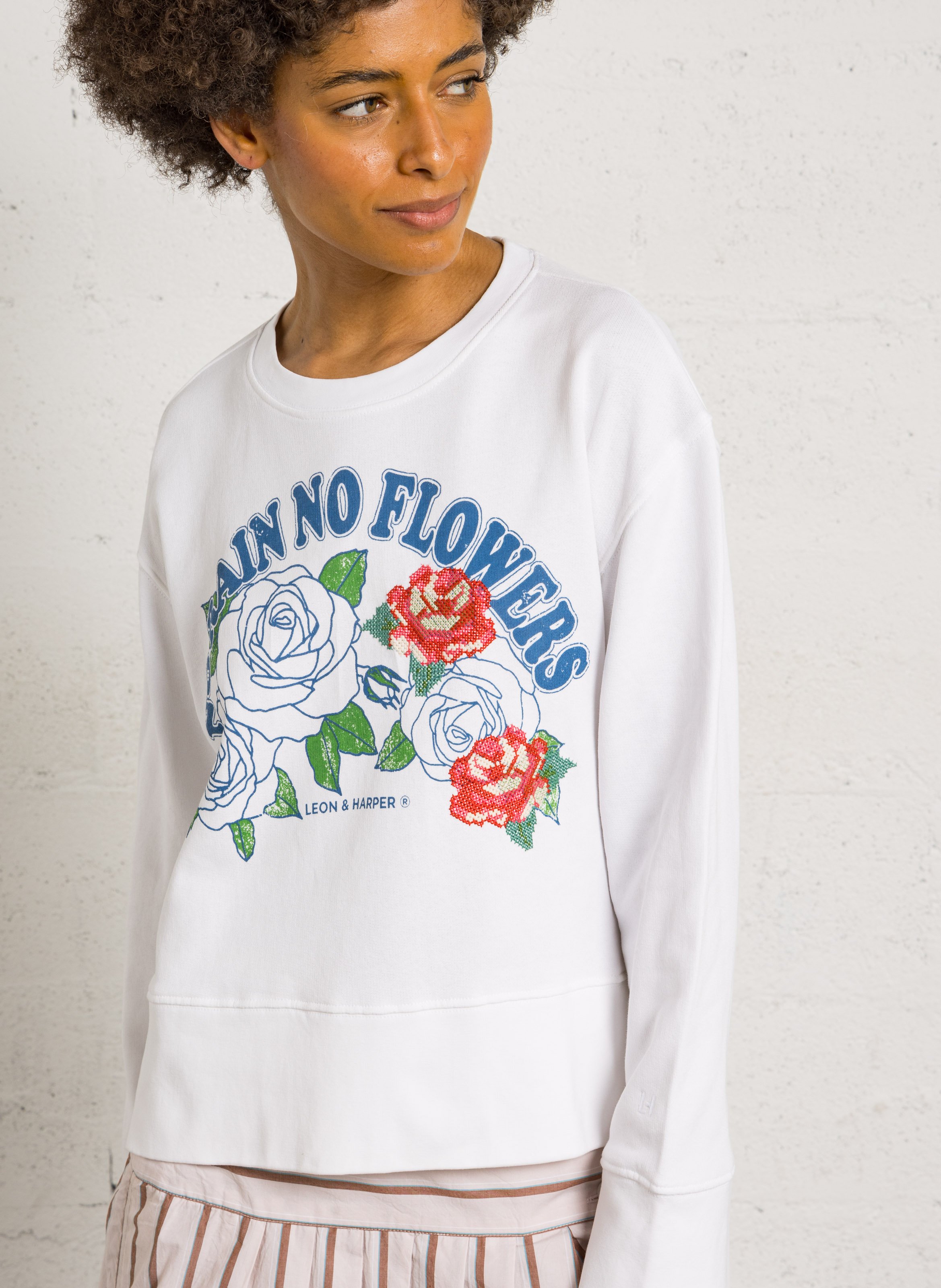 Rundhals-Sweatshirt aus Bio-Baumwolle LEON & HARPER Weiss