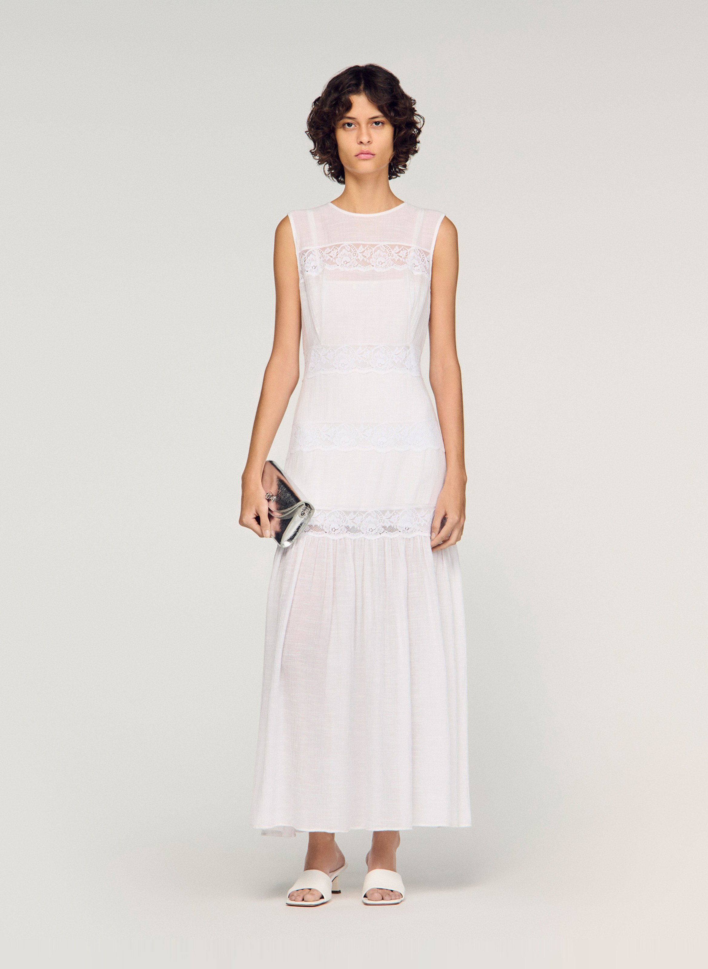 Lange jurk met ronde hals SANDRO Wit