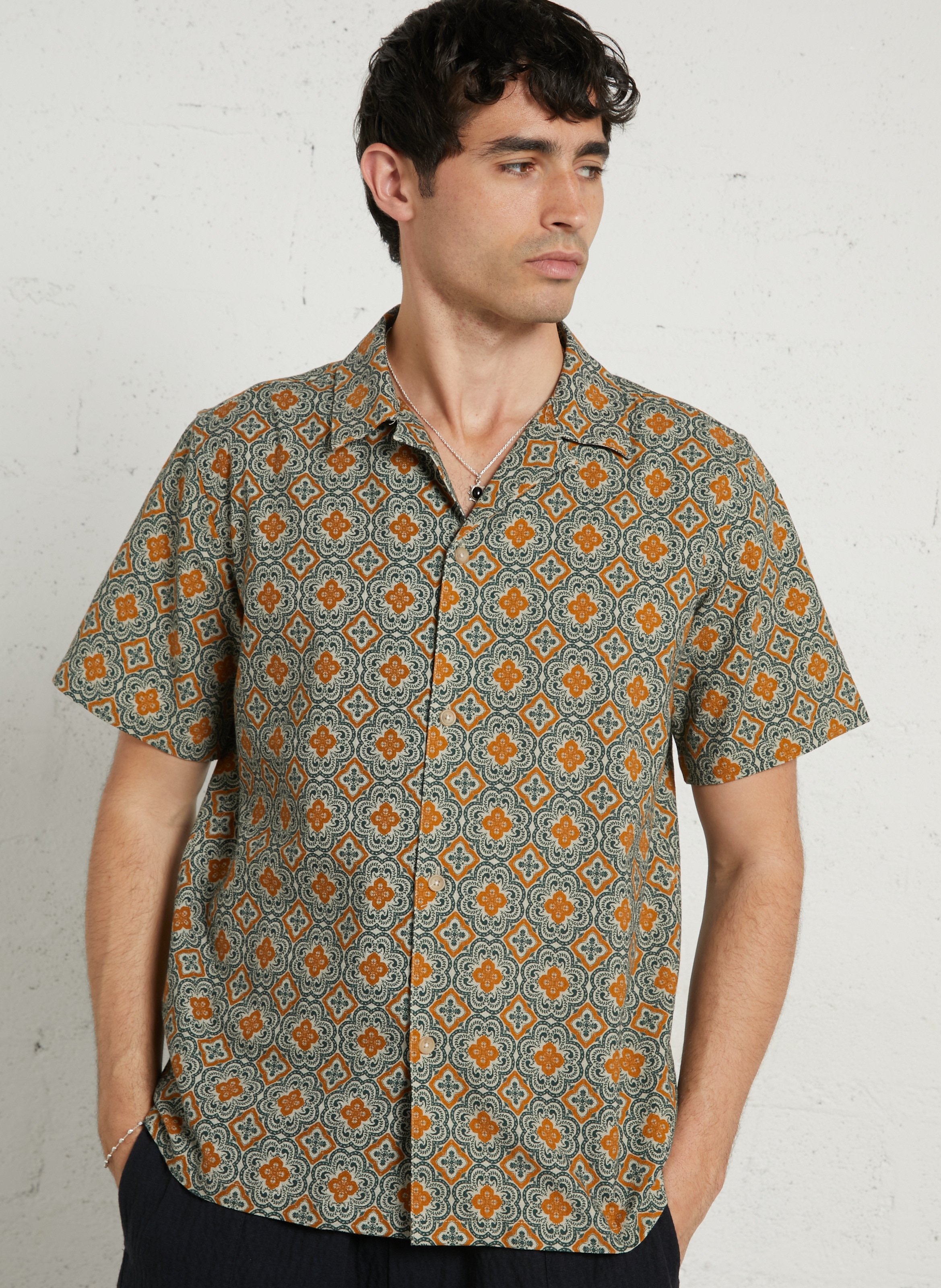 Camicia ampia stampata in cotone biologico LES DEUX Verde