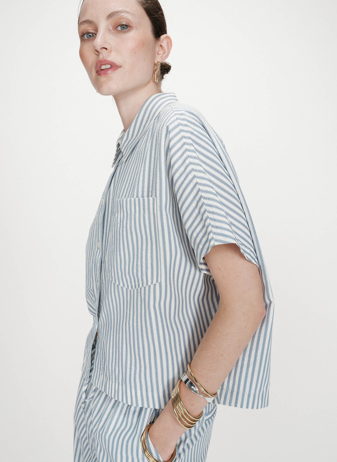 Cotton and linen shirt with classic collar GRACE ET MILA Blue