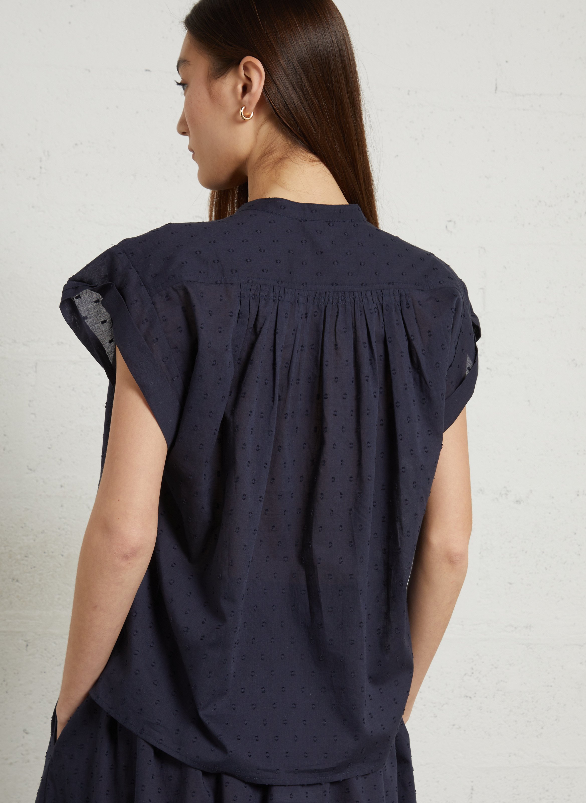 Bestickte Bluse mit Rundhalsausschnitt aus Baumwolle RAE ANTWERP Blau