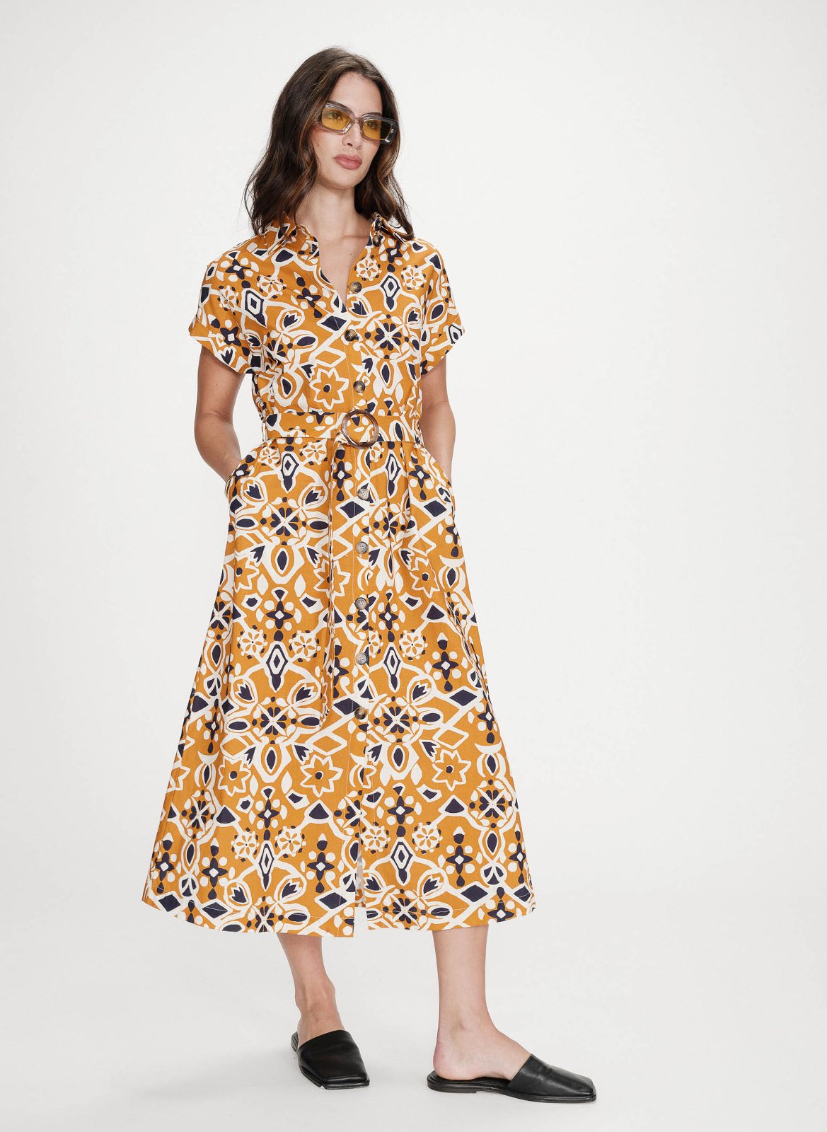 Jurk met uitlopende snit en print GRACE ET MILA Oranje