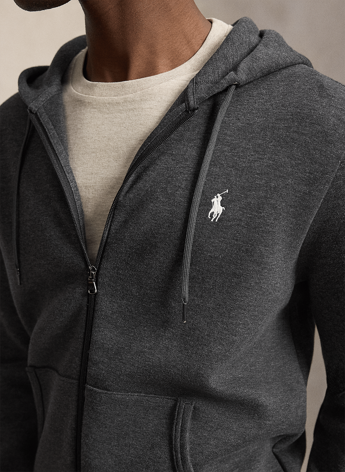 Sweat zippé à capuche en coton doux POLO RALPH LAUREN Gris