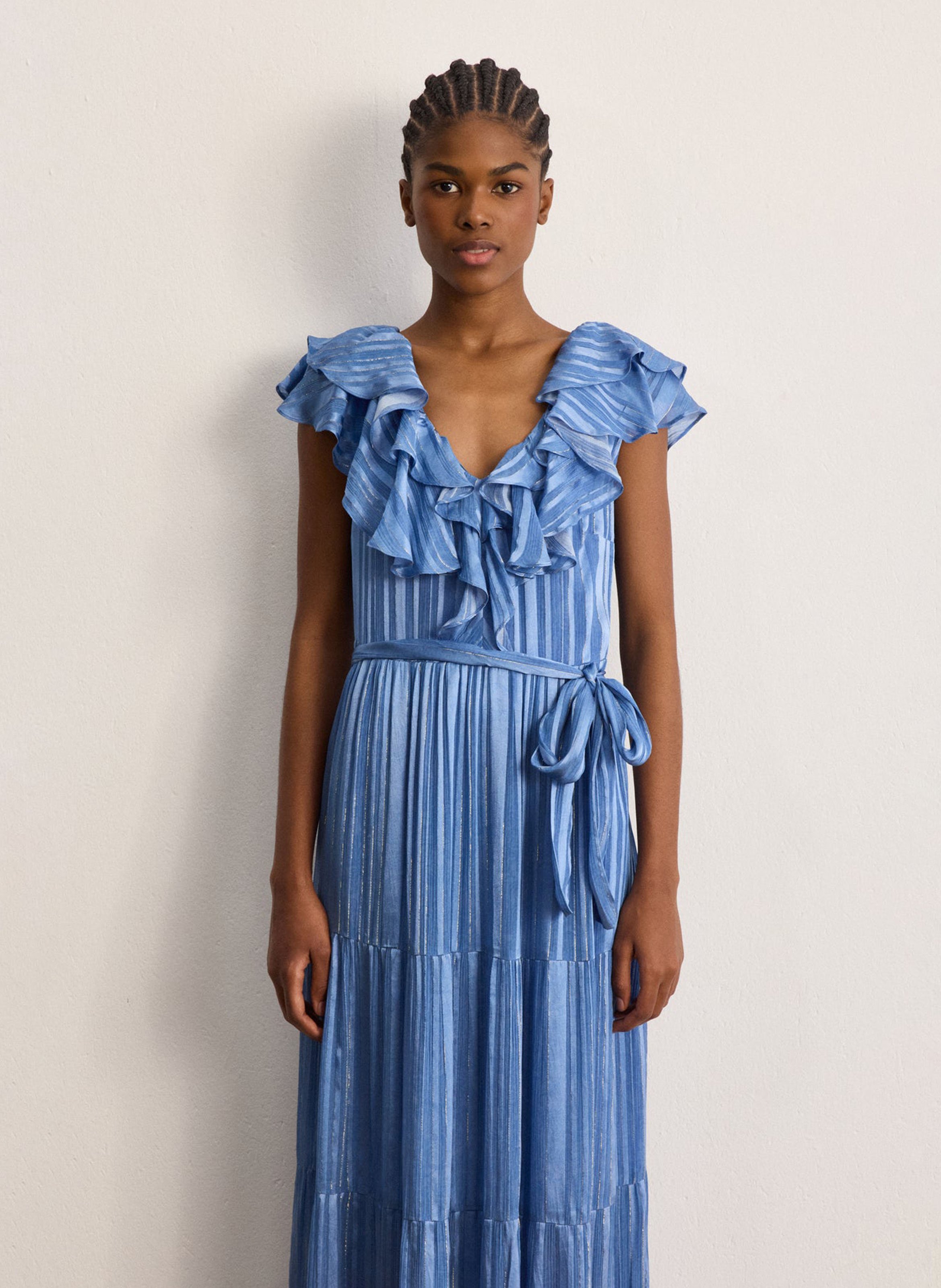 Striped ruffled maxi dress PABLO Blue