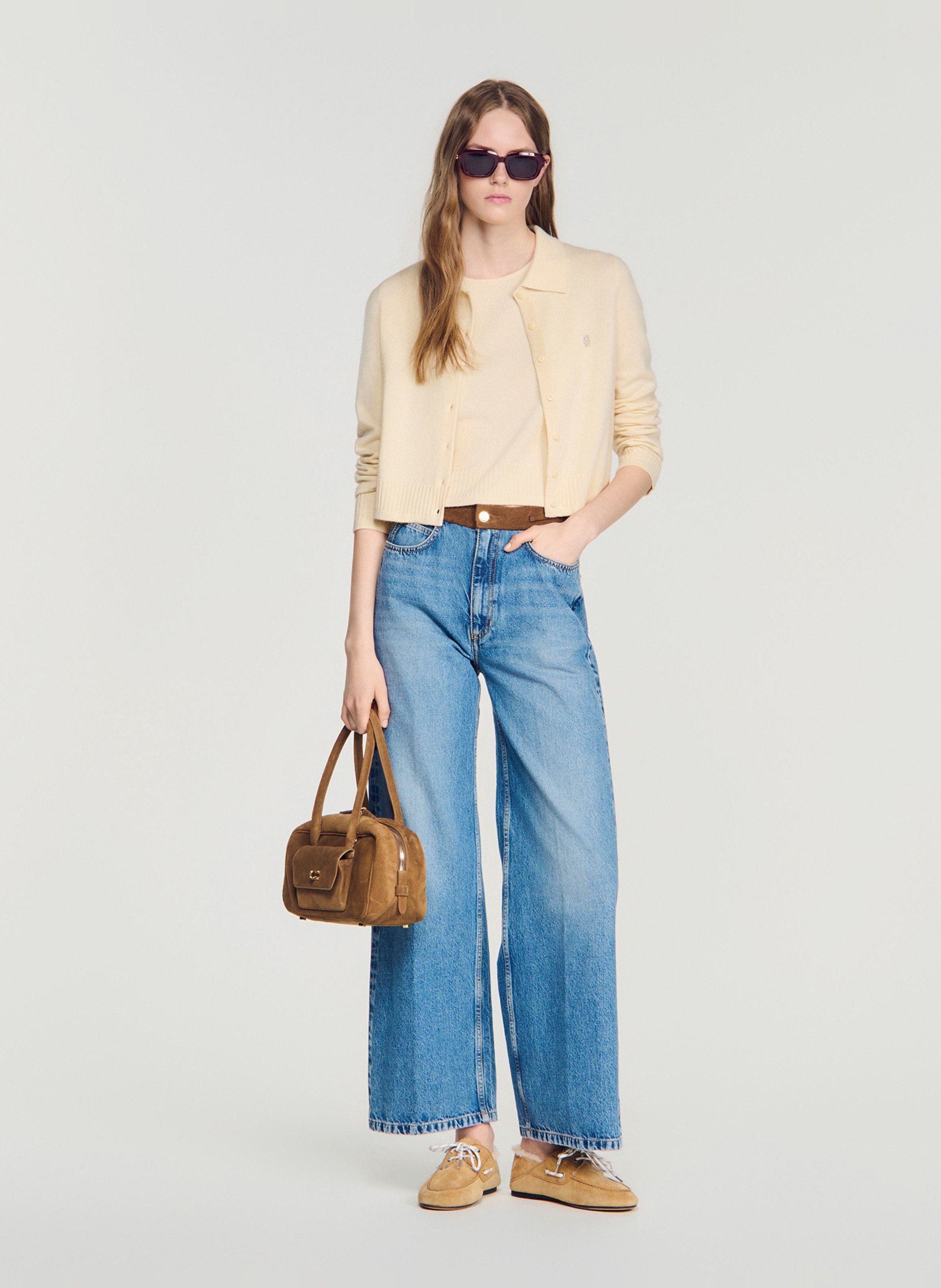 Cardigan droit col classique en laine et cachemire SANDRO Beige
