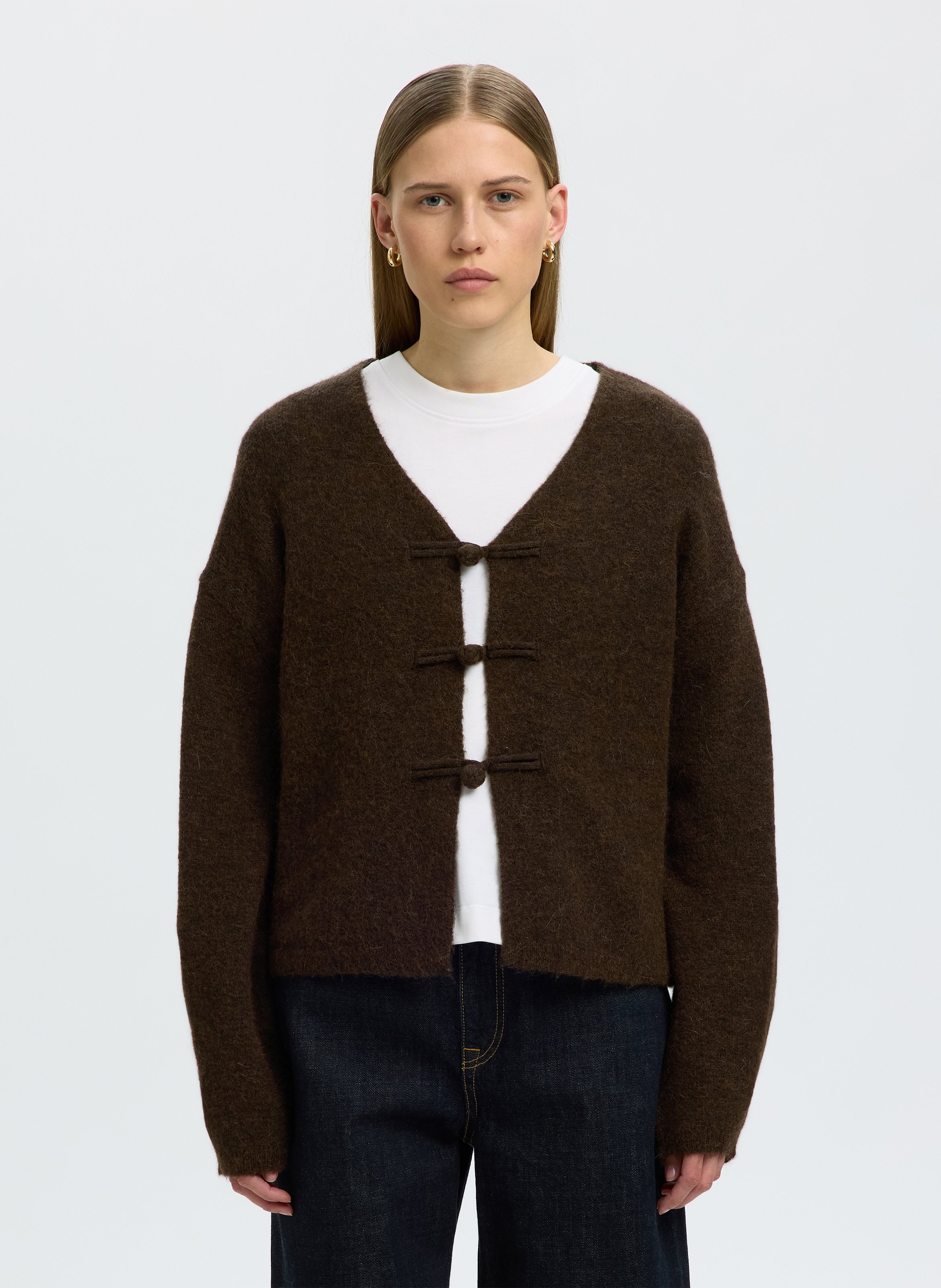 Vest met V-hals | wolblend SELECTED Bruin
