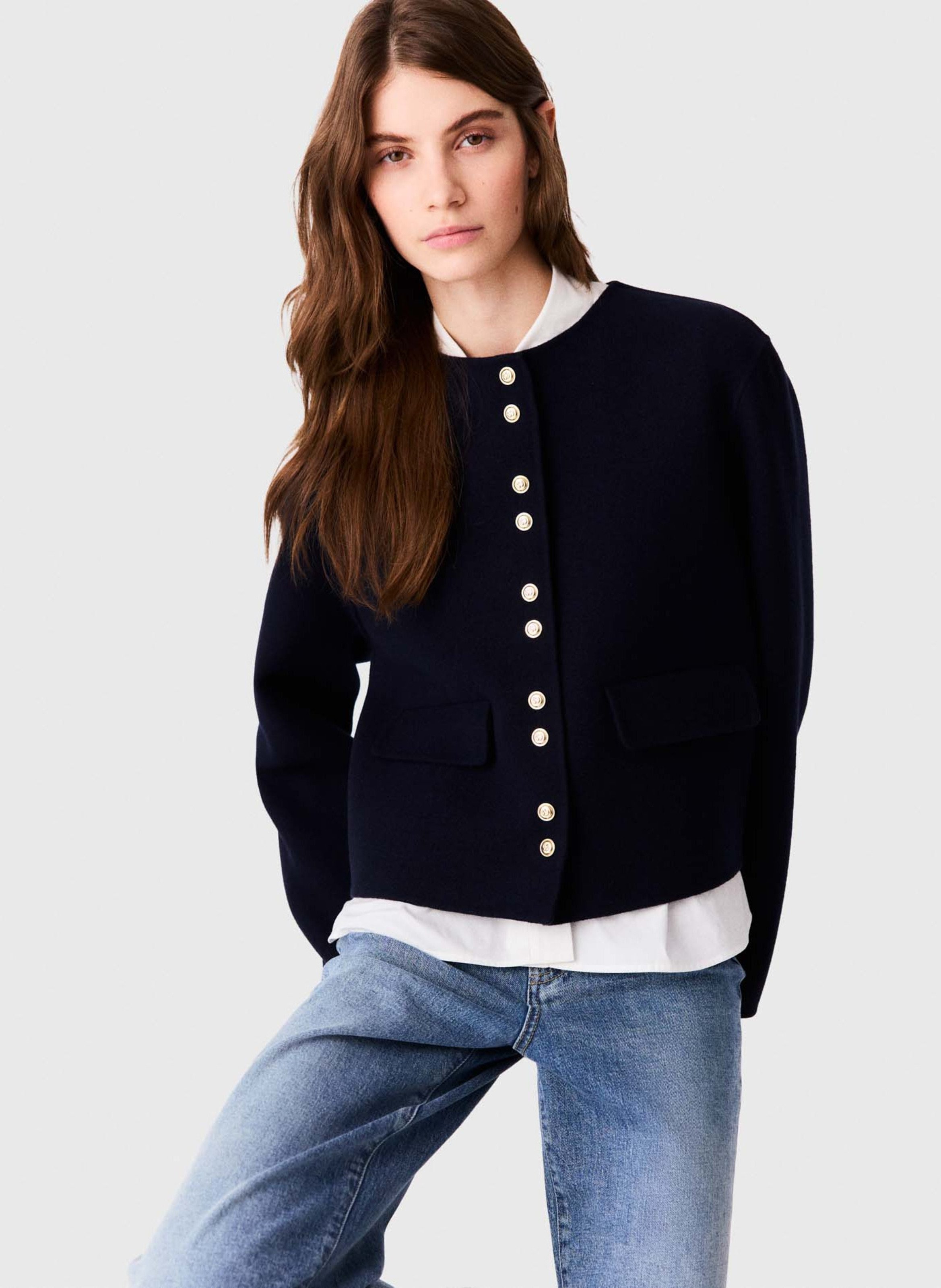 Recht vest met afneembare kraag van gemengde wol MAJE Blauw