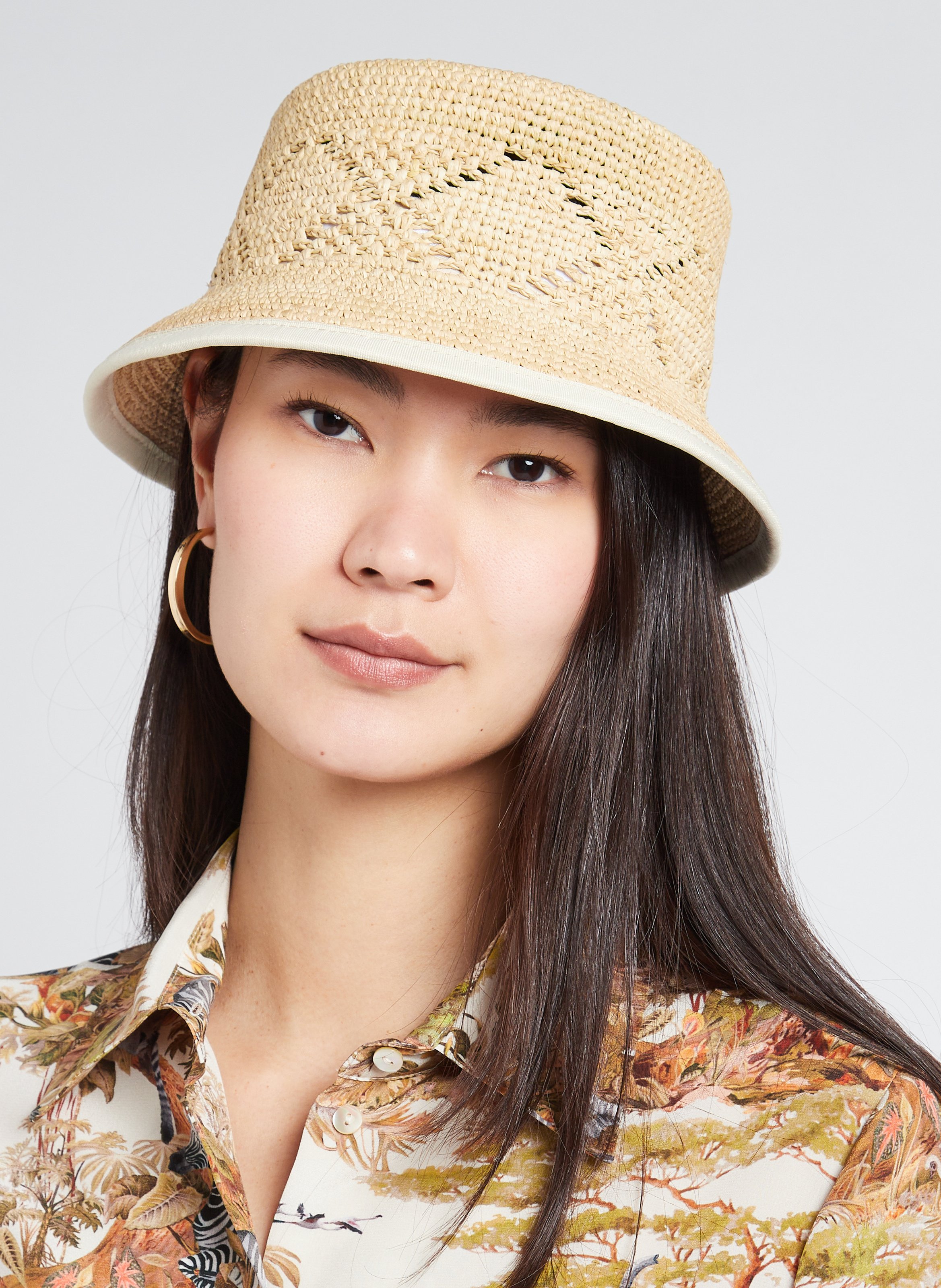 Braided raffia hat with textile finish SAISON 1865 Beige