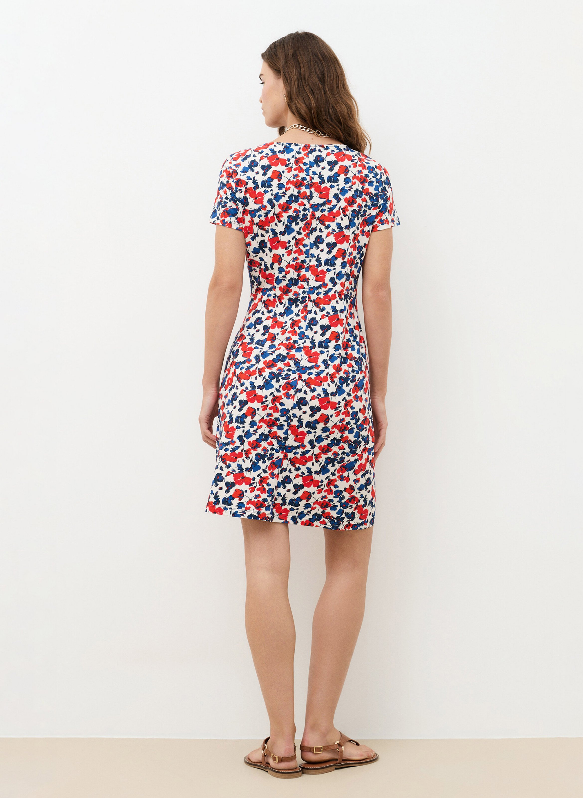 Short fitted cotton-mix dress CAROLL Beige