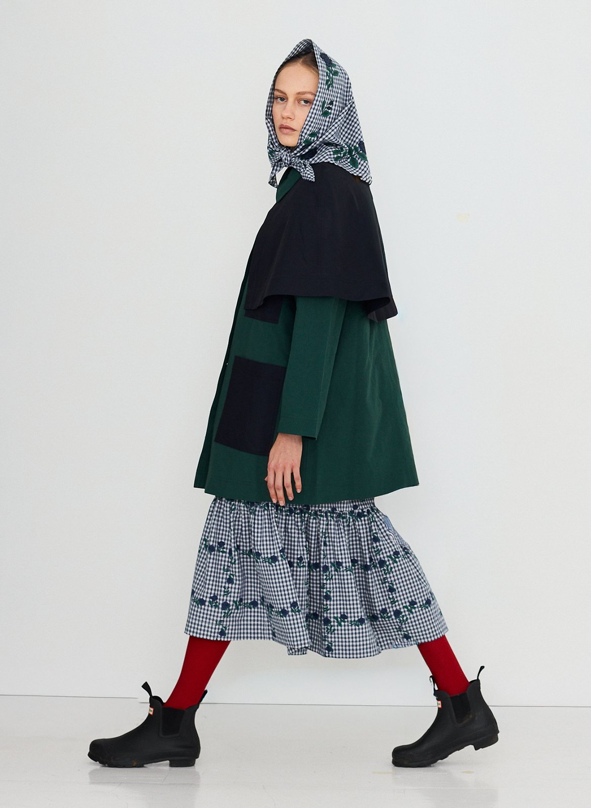 Oversized Bicolor Buttoned Trench Coat THE TINY BIG SISTER Green