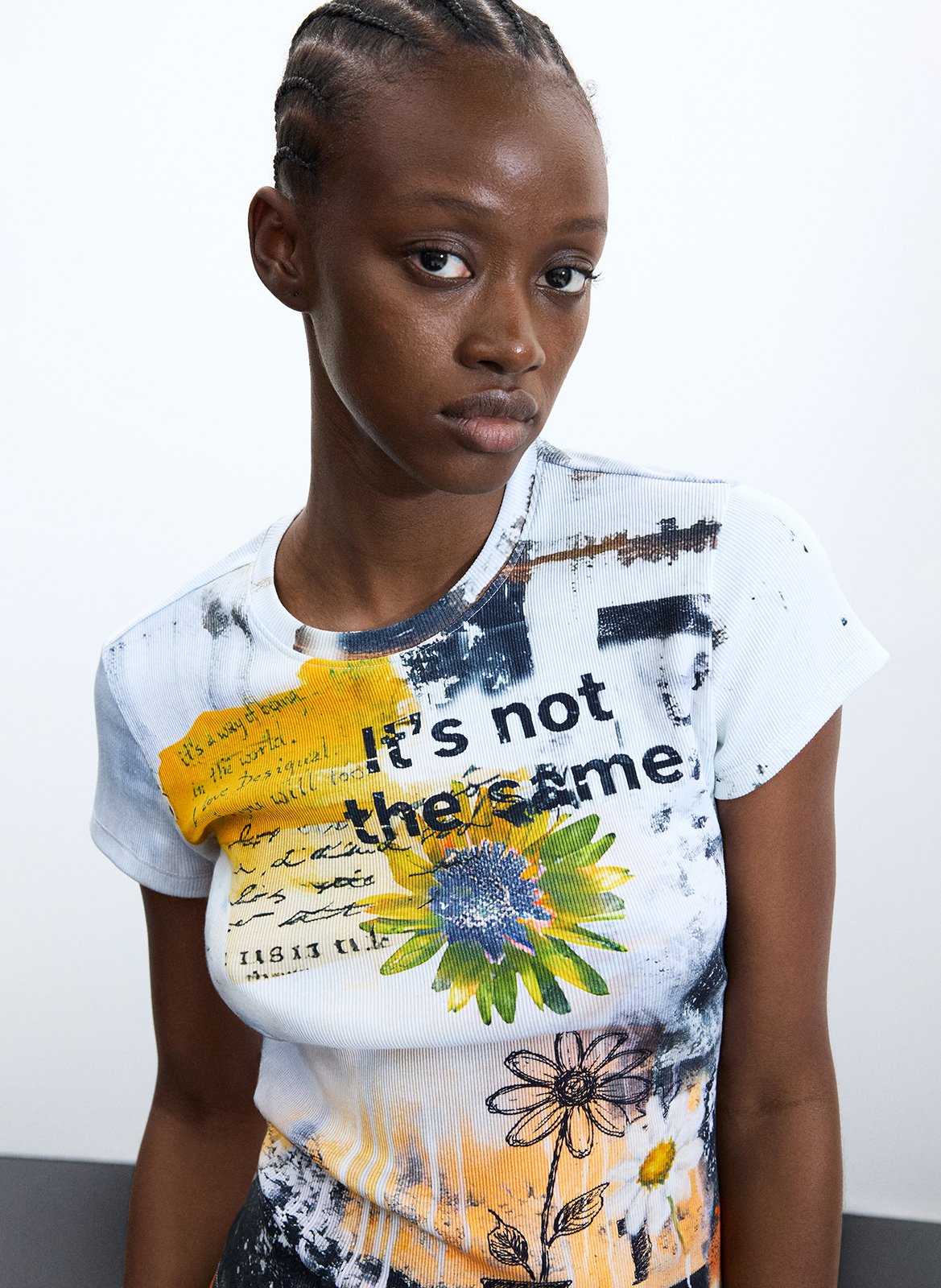 Tee-shirt col rond en coton mélangé DESIGUAL Blanc
