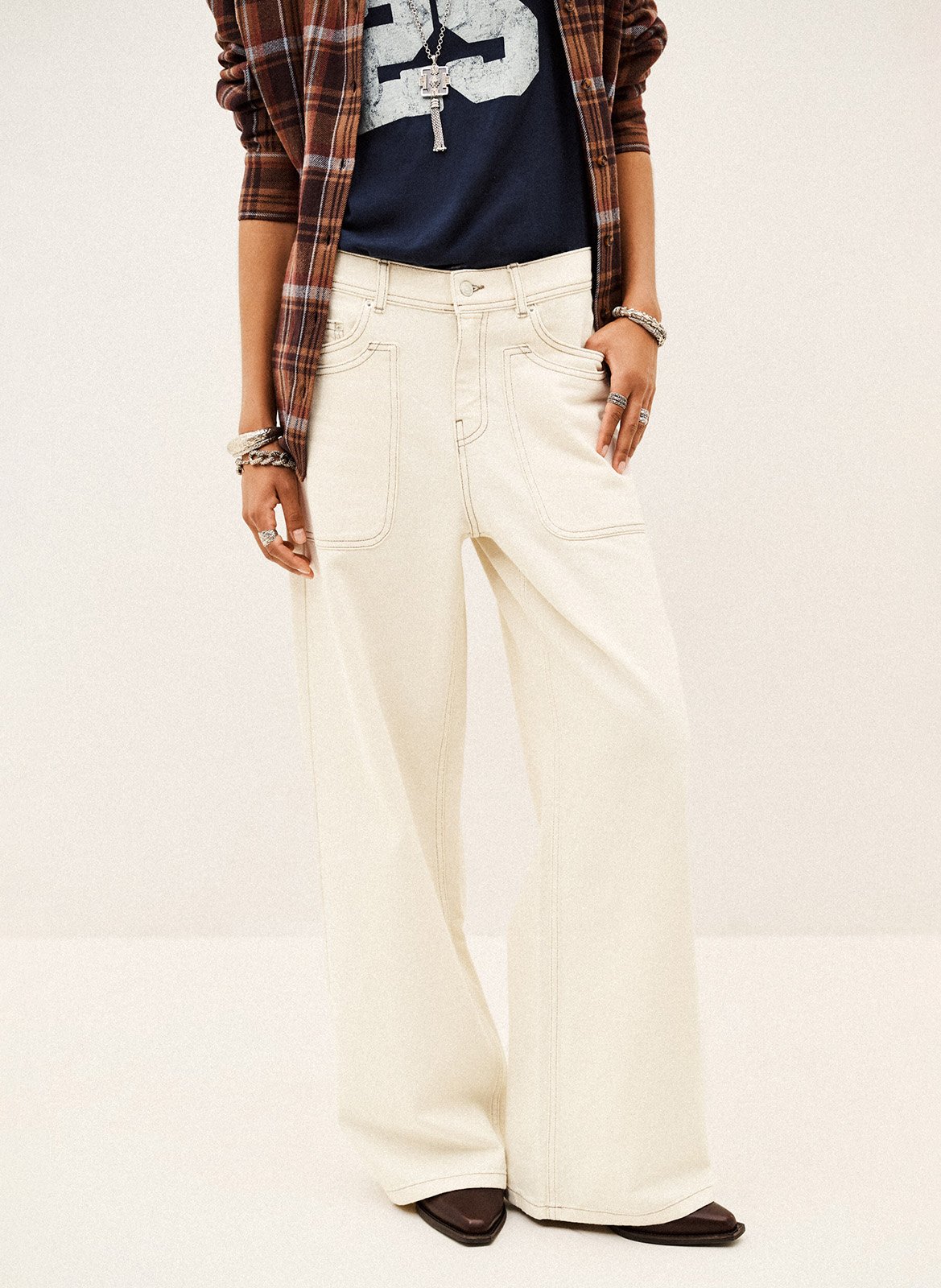 Weite High Waist Jeans aus Baumwolle BA&SH Beige