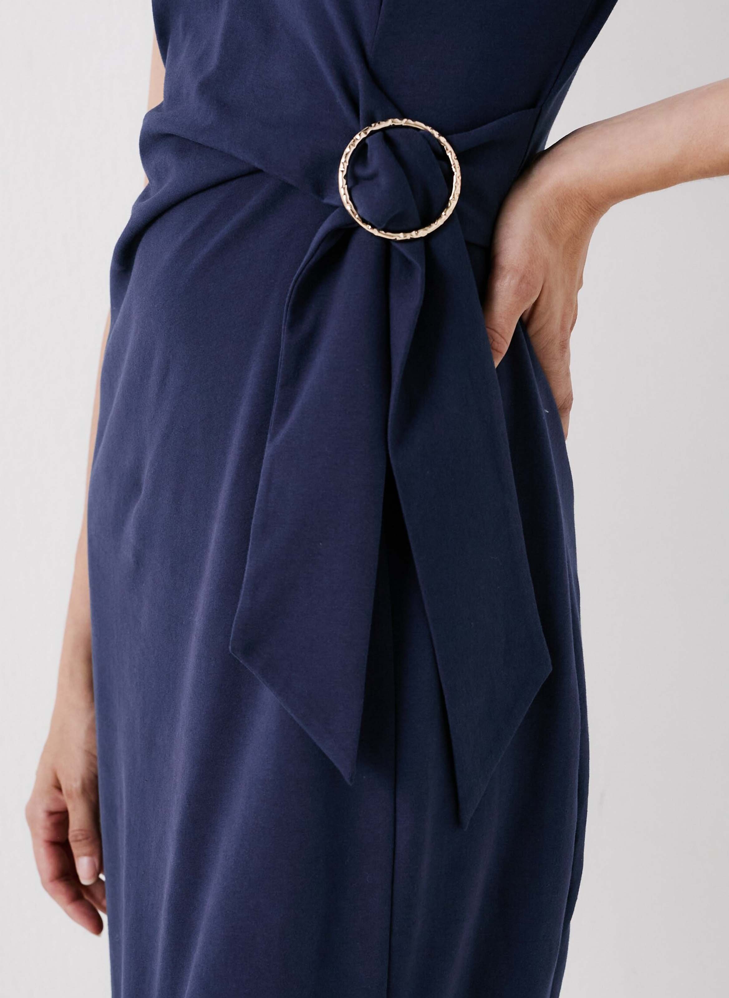 Plain belted straight dress CAROLL Blue