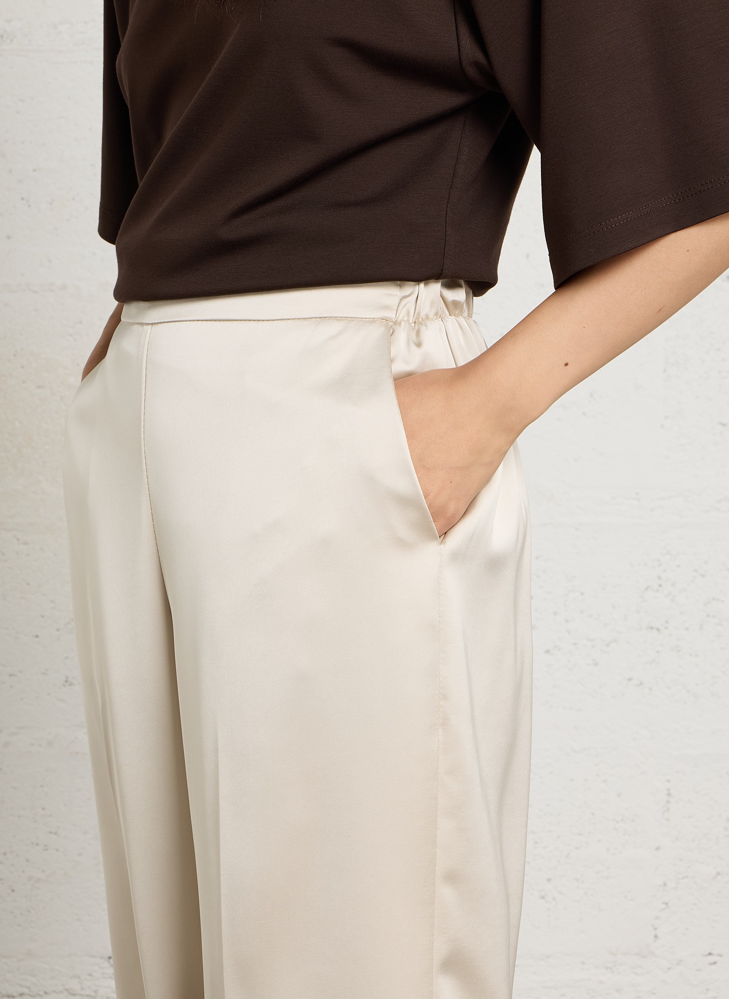 Pantalon droit satin fendu IMPERIAL Beige