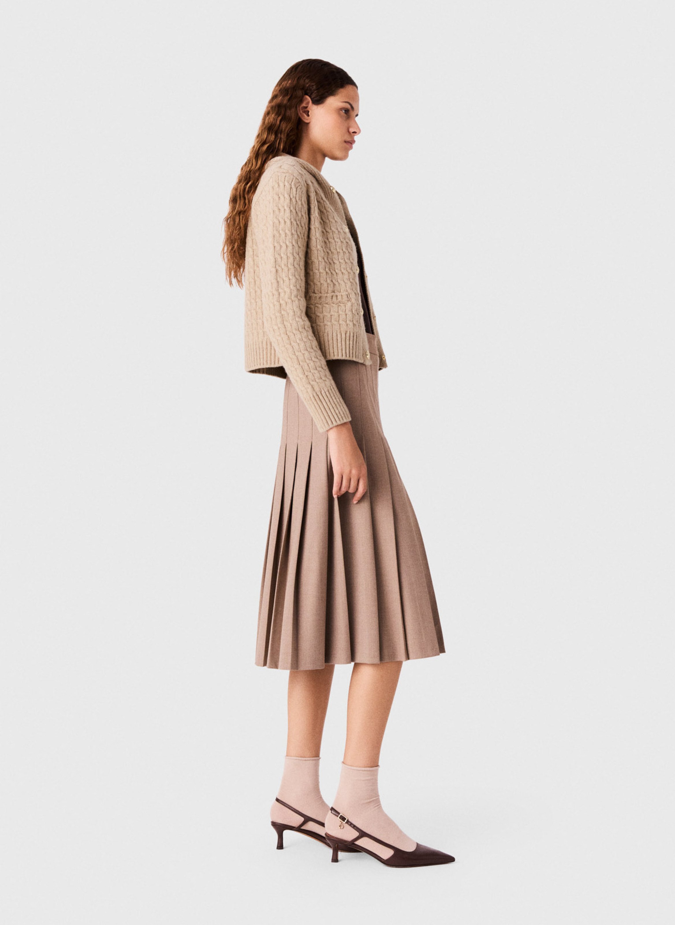 Jupe midi plissée à boucles  MAJE Beige