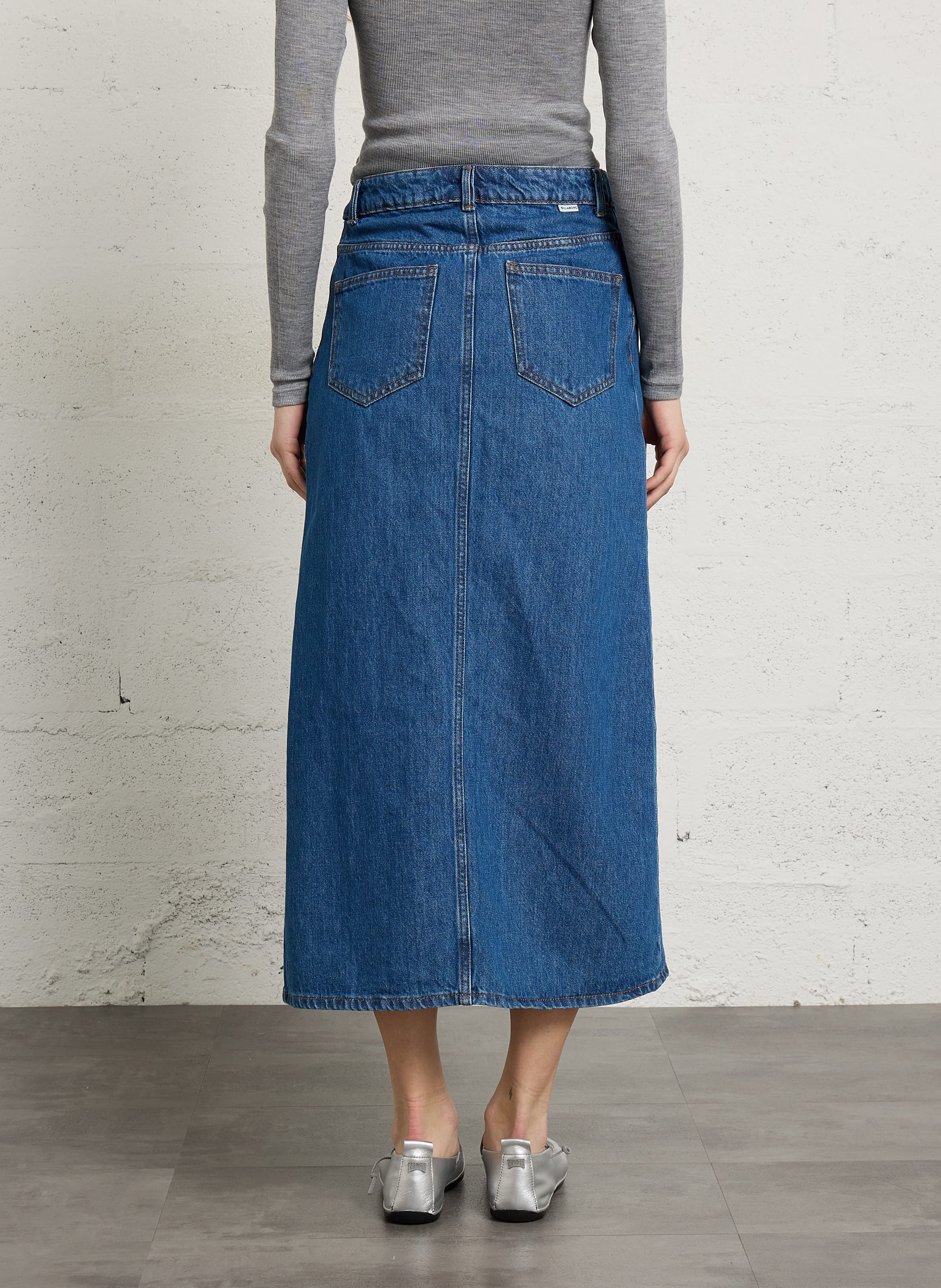 Jupe denim droite en coton BILLABONG Bleu