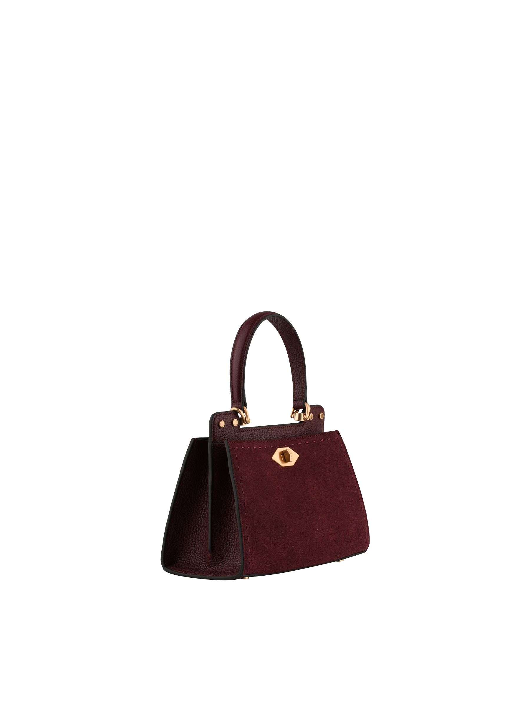 Cowhide leather handbag with a suede-effect finish POURCHET Red